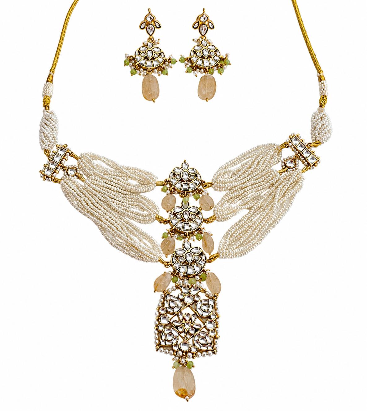 9rock The Gilded Pearl Kundan Necklace & Earring Set - kundan Jewellery