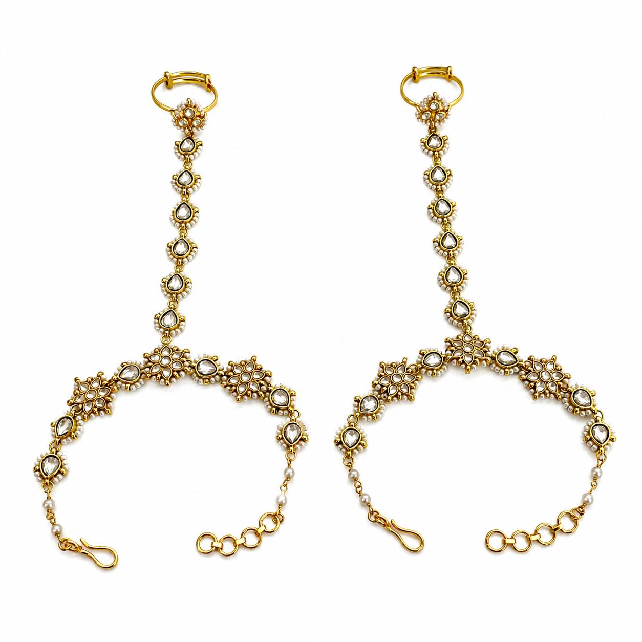 9rock The Kundan Pearl Hathphool Set - kundan Jewellery