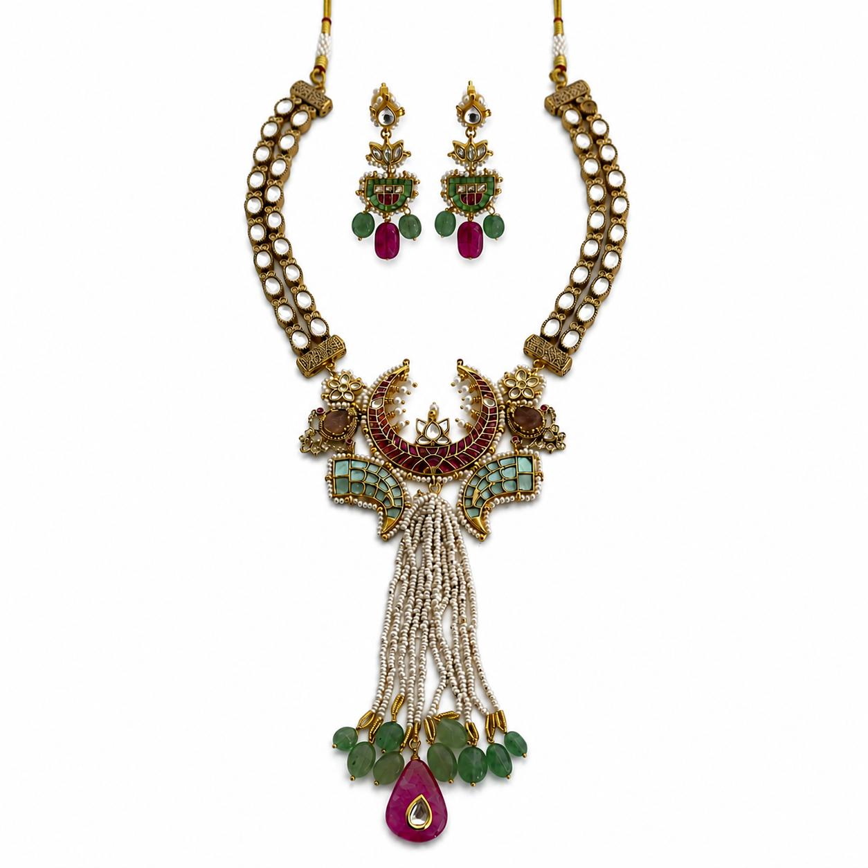 9rock The Crescent Bloom Kundan Necklace & Earring Set - kundan Jewellery