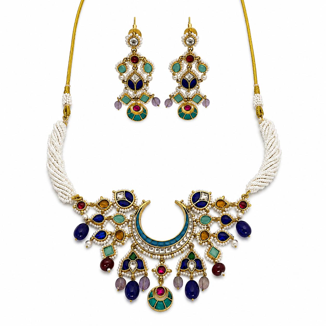9rock Navratna Kundan Necklace & Earring Set - kundan Jewellery