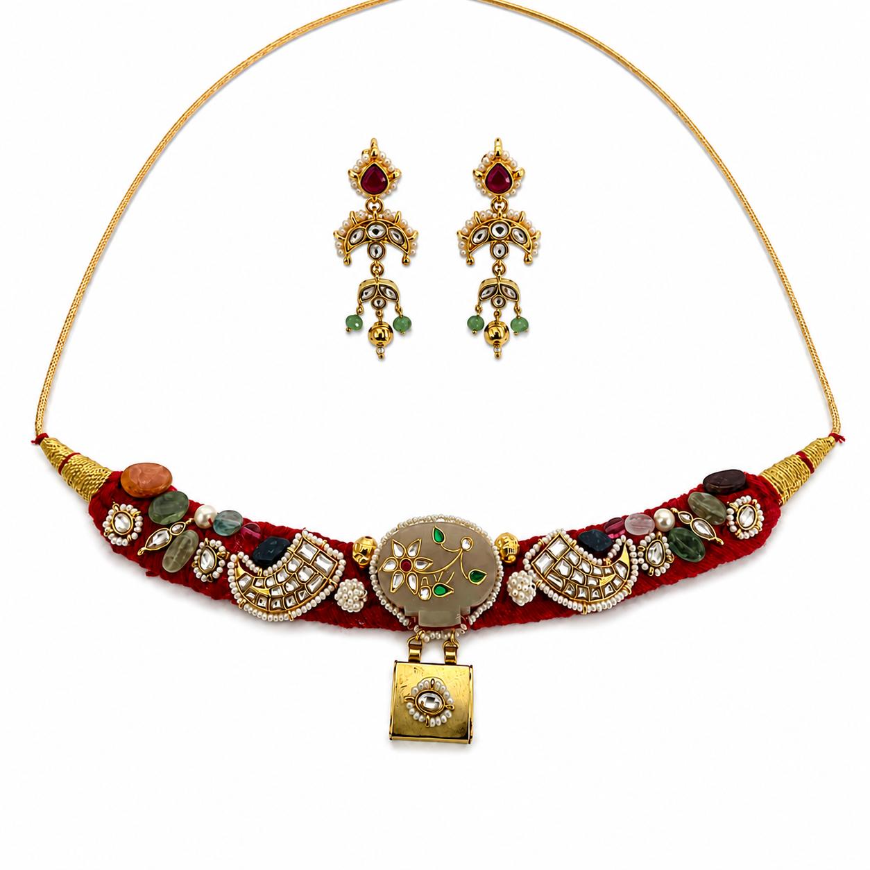 9rock The Grand Kundan Gemstone Necklace & Earring Set - kundan Jewellery