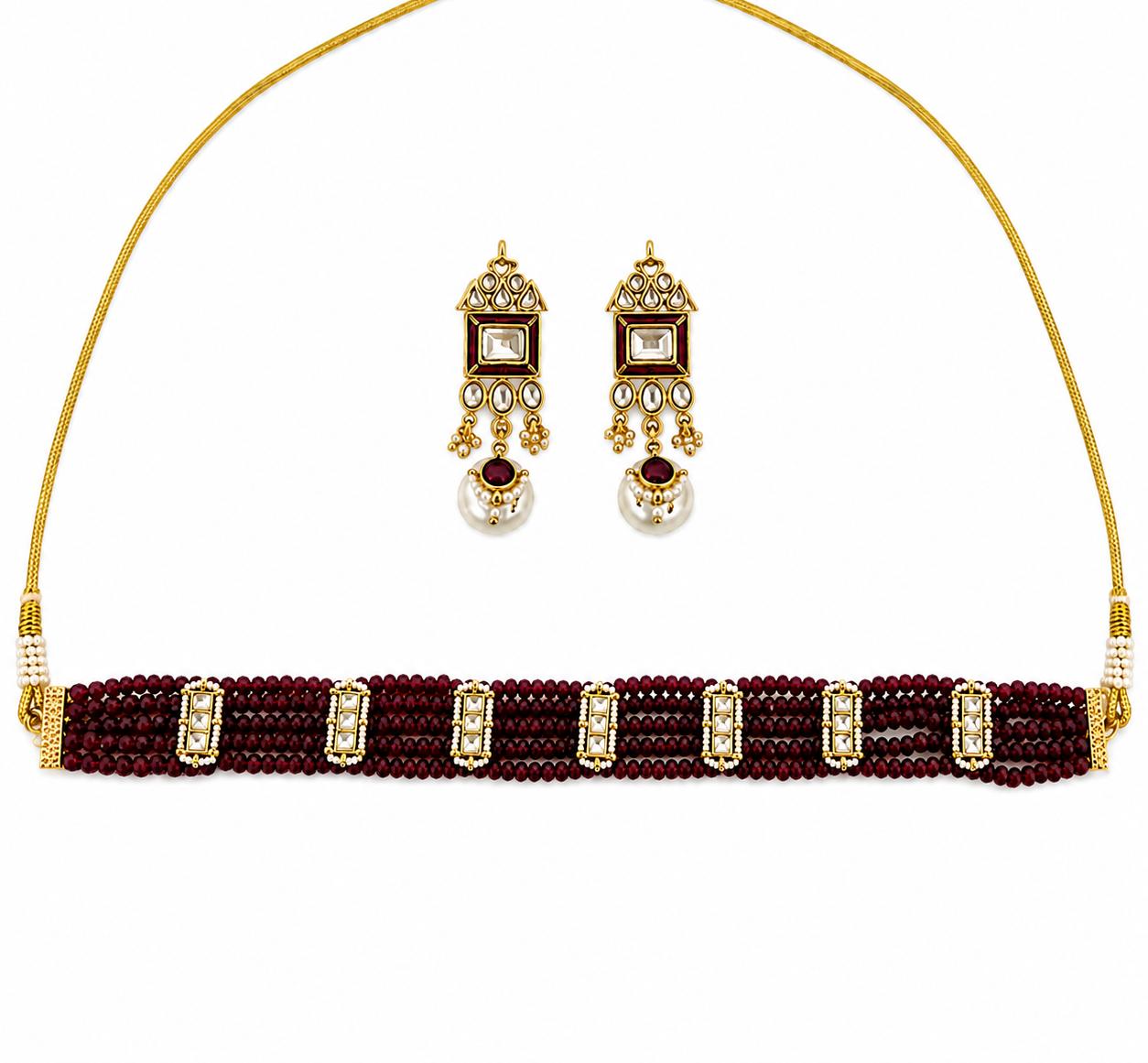 9rock The Regal Ruby Kundan Necklace & Earring Set - kundan Jewellery