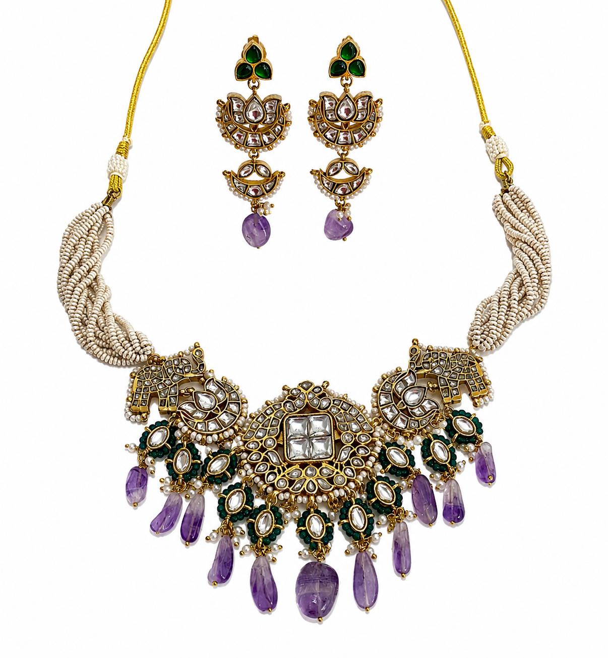 9rock The Majestic Elephant Kundan Necklace & Earring Set - kundan Jewellery