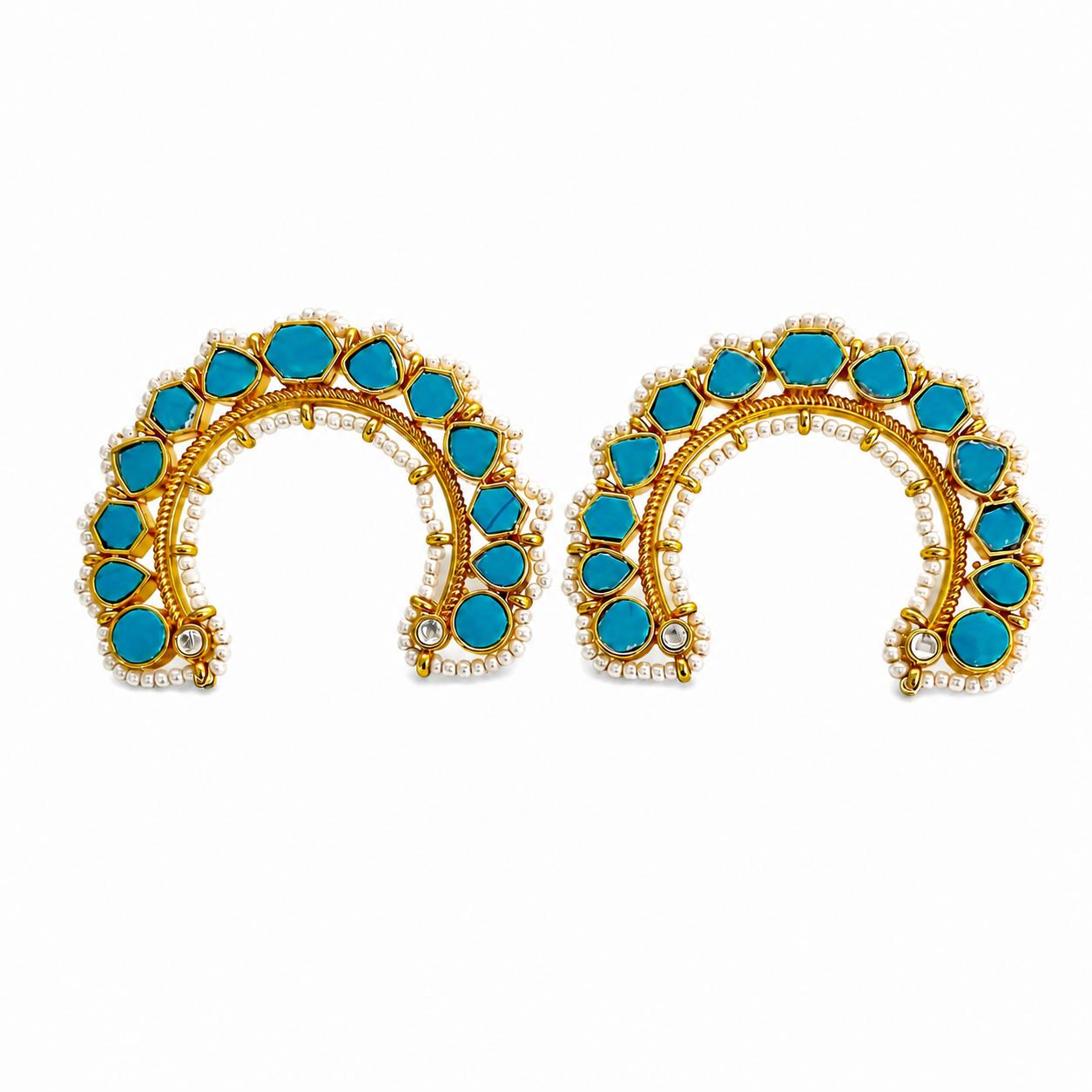9rock The Turquoise Crescent Earrings - kundan Jewellery