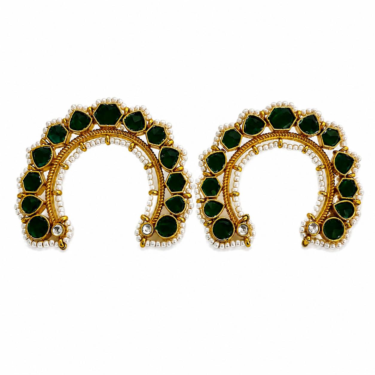 9rock Emerald Kundan Crescent Earrings - kundan Jewellery