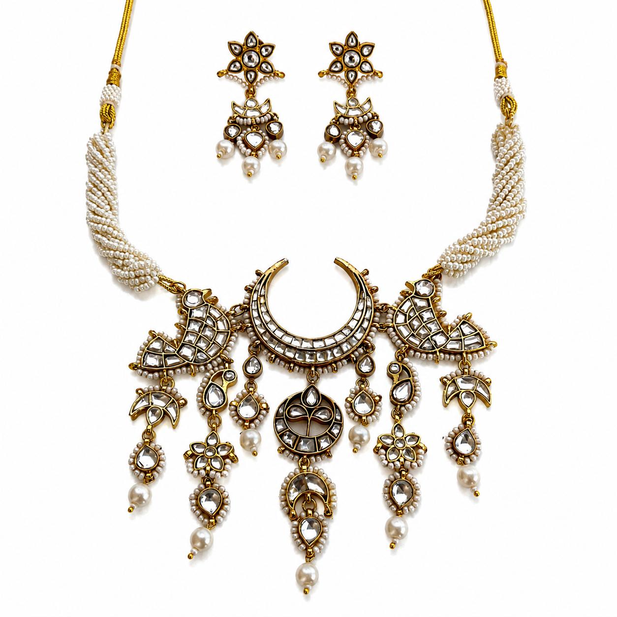 9rock The Crescent Moon Kundan Necklace & Earring Sets - kundan Jewellery