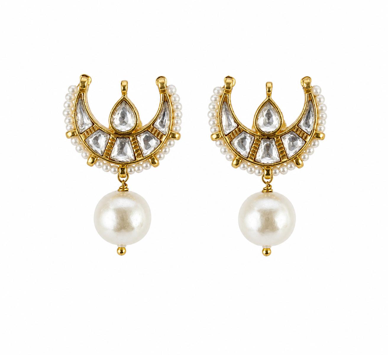 9rock Lunar Crescent Pearl Earrings - kundan Jewellery