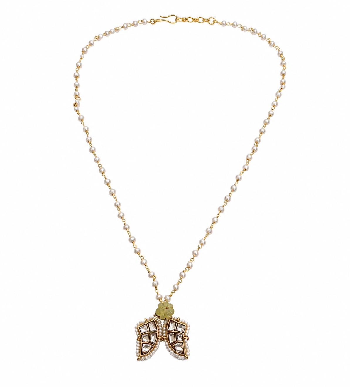9rock The Golden Winged Pearl Long Necklace - kundan Jewellery