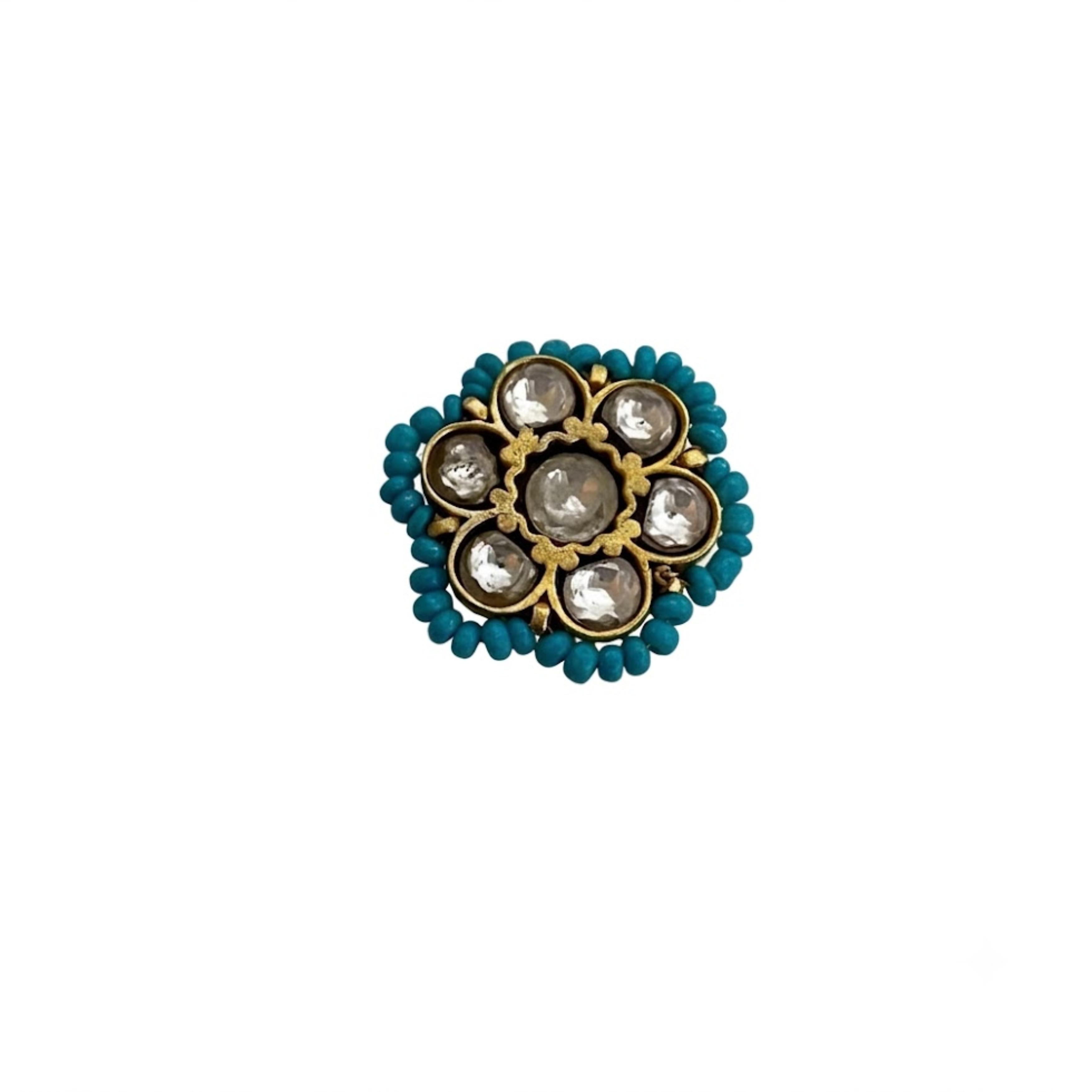9rock The Turquoise Kundan Flower Button - kundan Jewellery