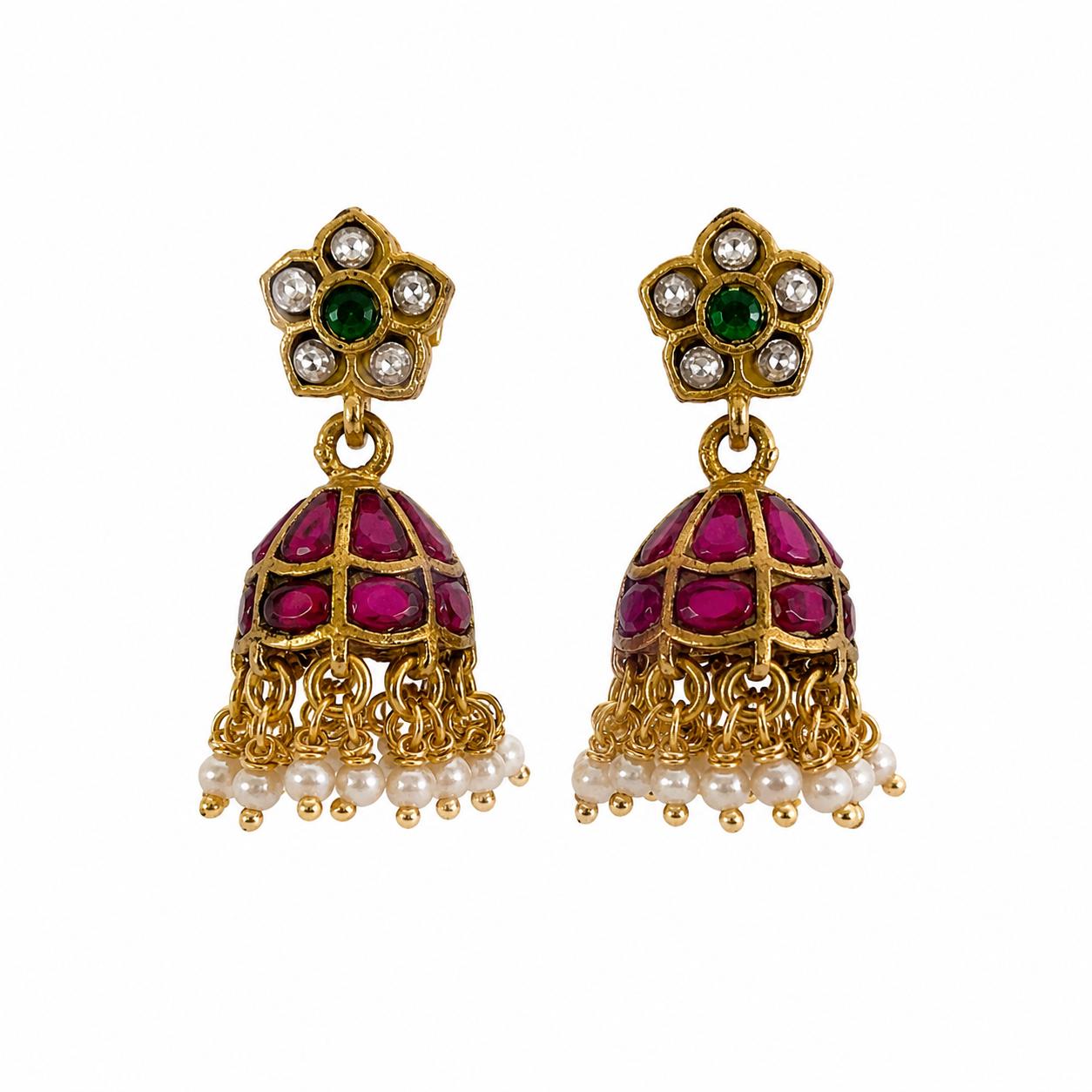 9rock Ruby Emerald Kundan Jhumka Earrings - kundan Jewellery