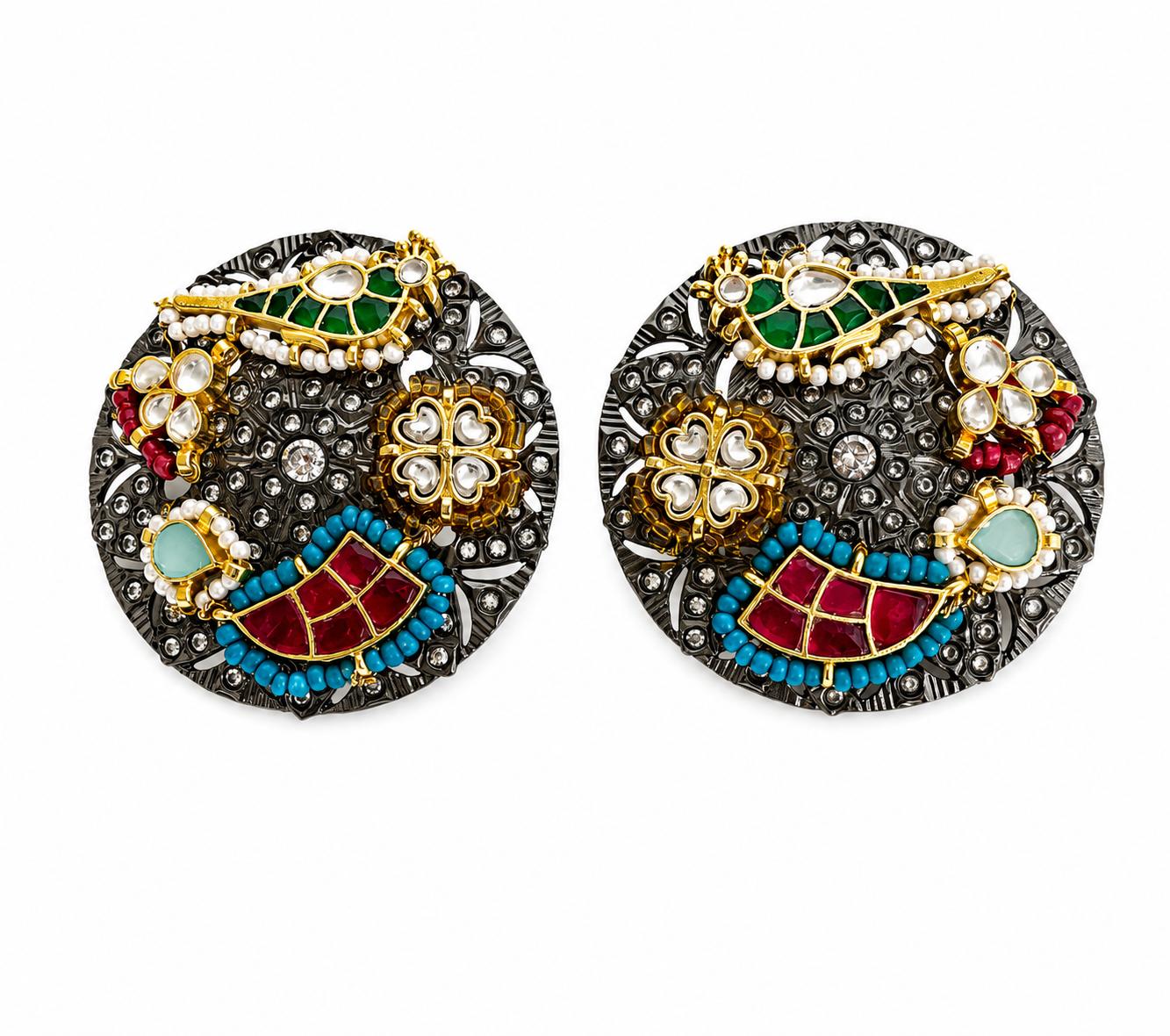 9rock Kundan Bird Floral Earrings - kundan Jewellery