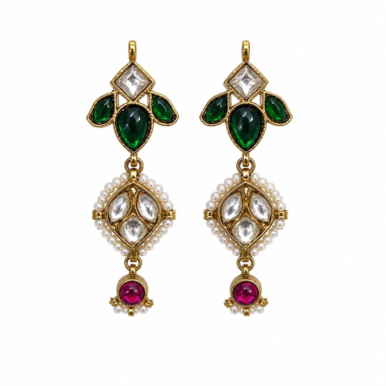 9rock Emerald and Ruby Kundan Earrings - kundan Jewellery