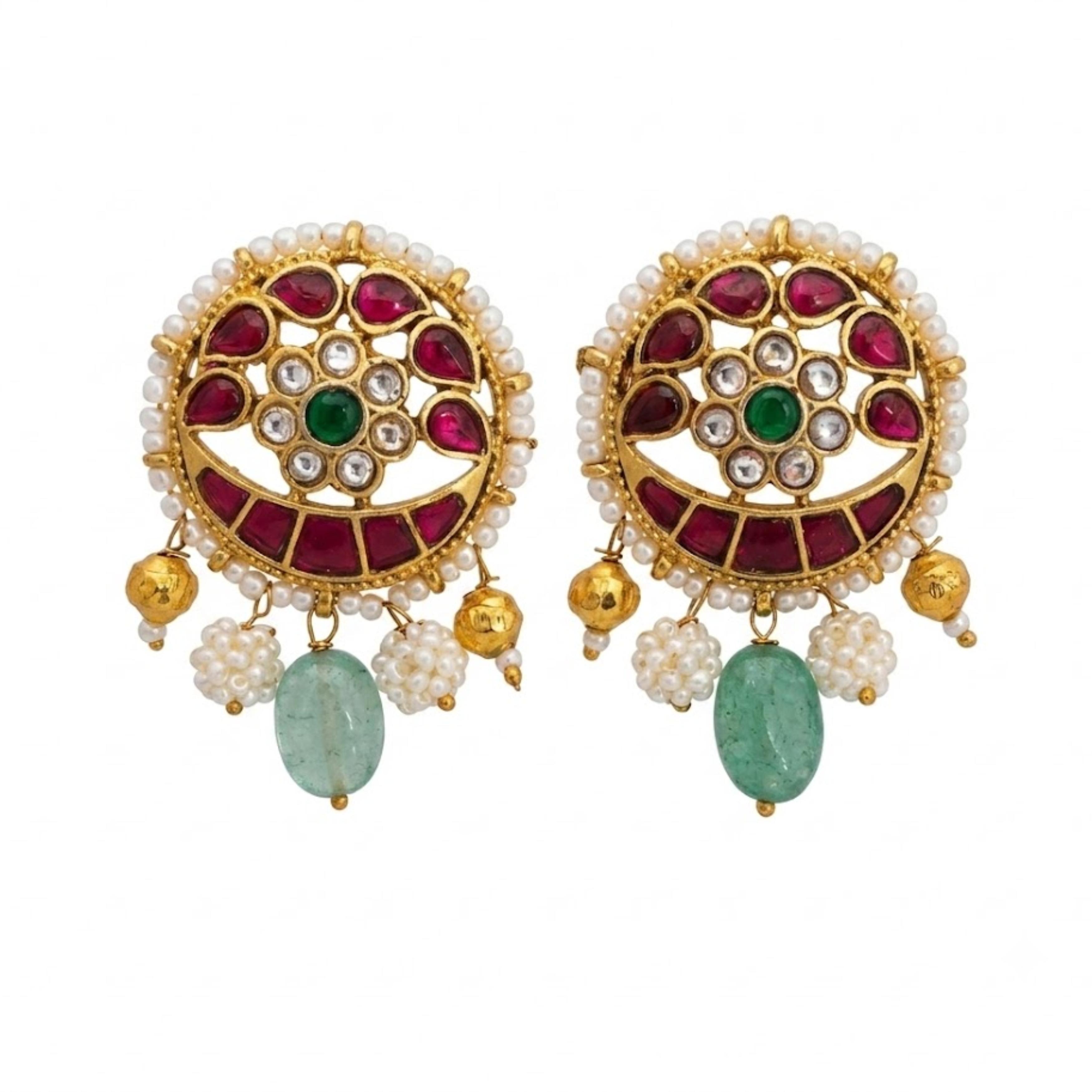 9rock The Emerald Kundan Bloom Earrings - kundan Jewellery