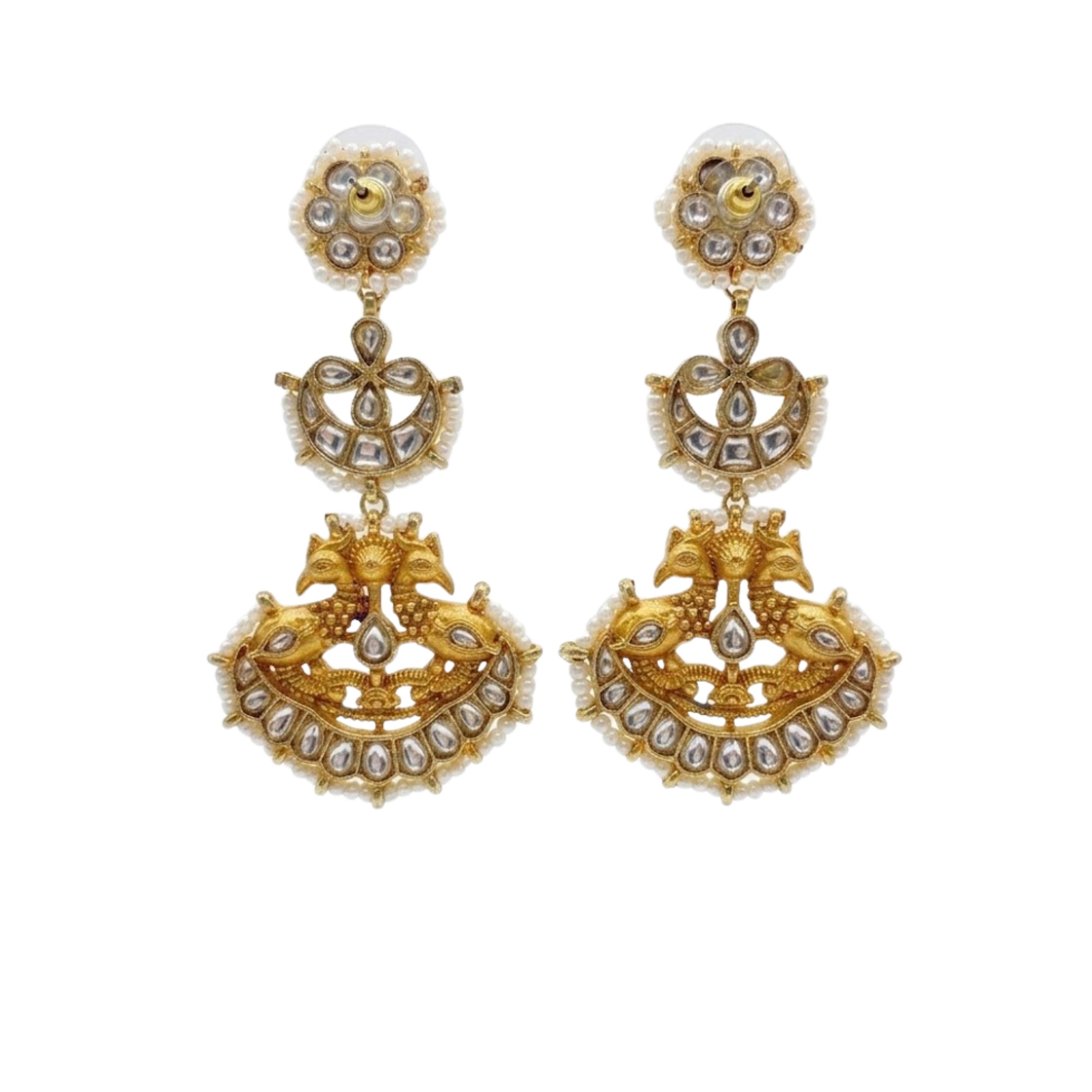 9rock The Golden Peacock Kundan Earrings - kundan Jewellery