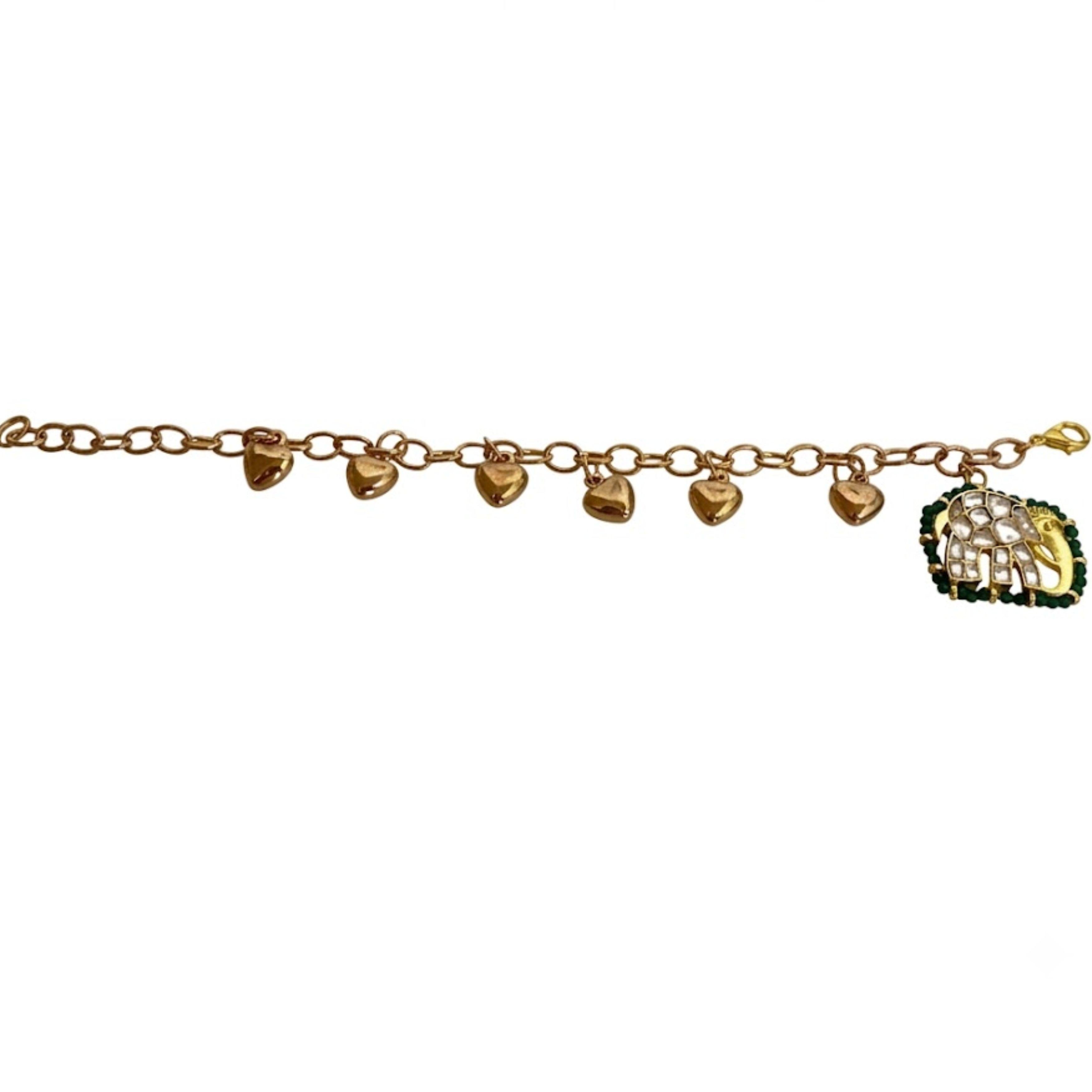 9rock The Heart Charm Elephant Kundan Bracelet - kundan Jewellery
