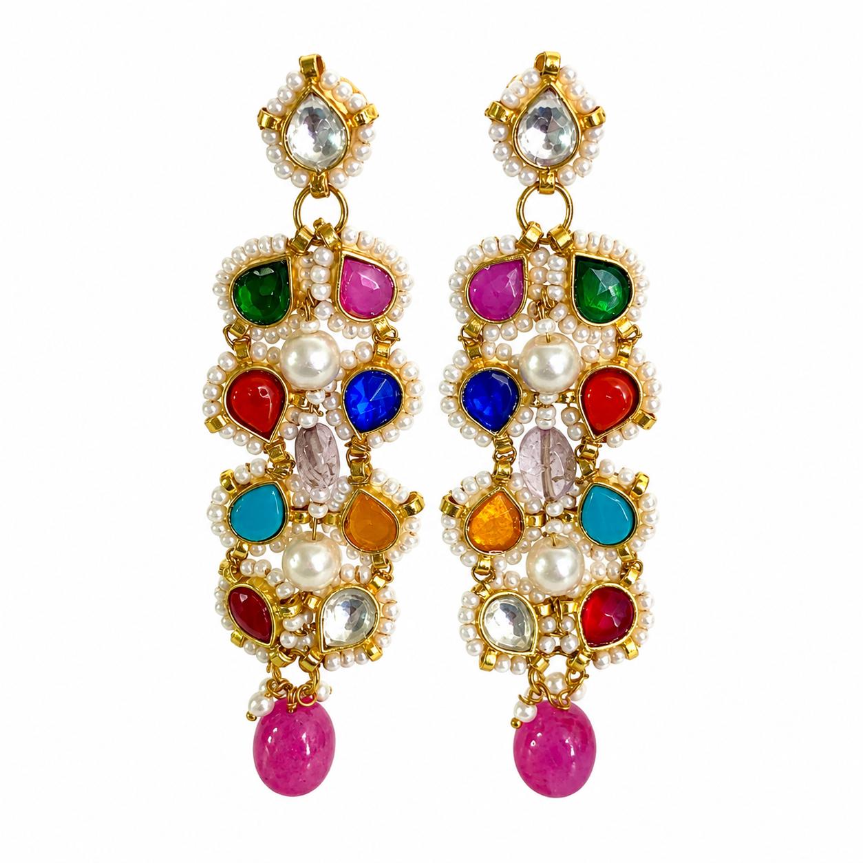 Multicolor Kundan Drop Earrings