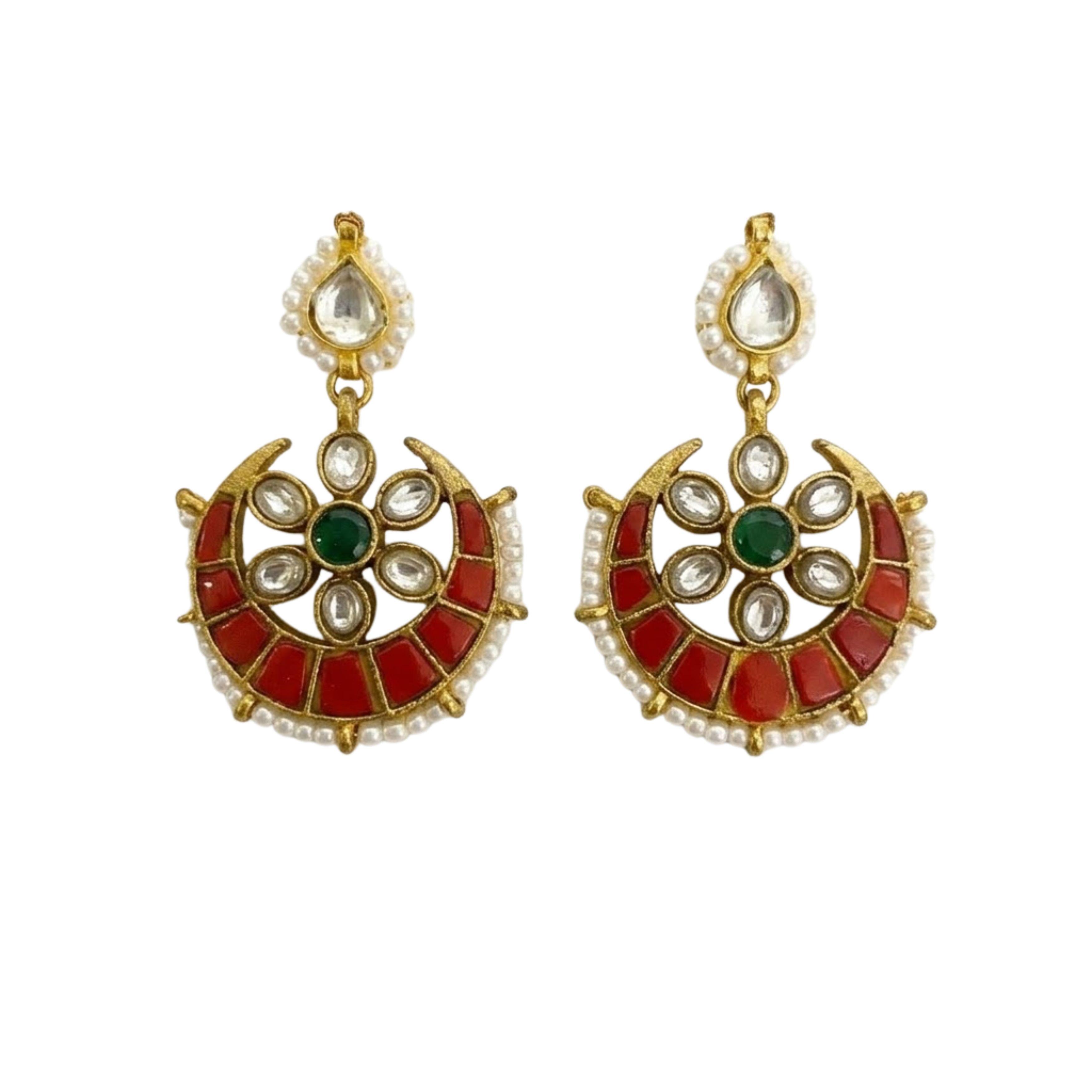 9rock The Crimson Crescent Earrings - kundan Jewellery