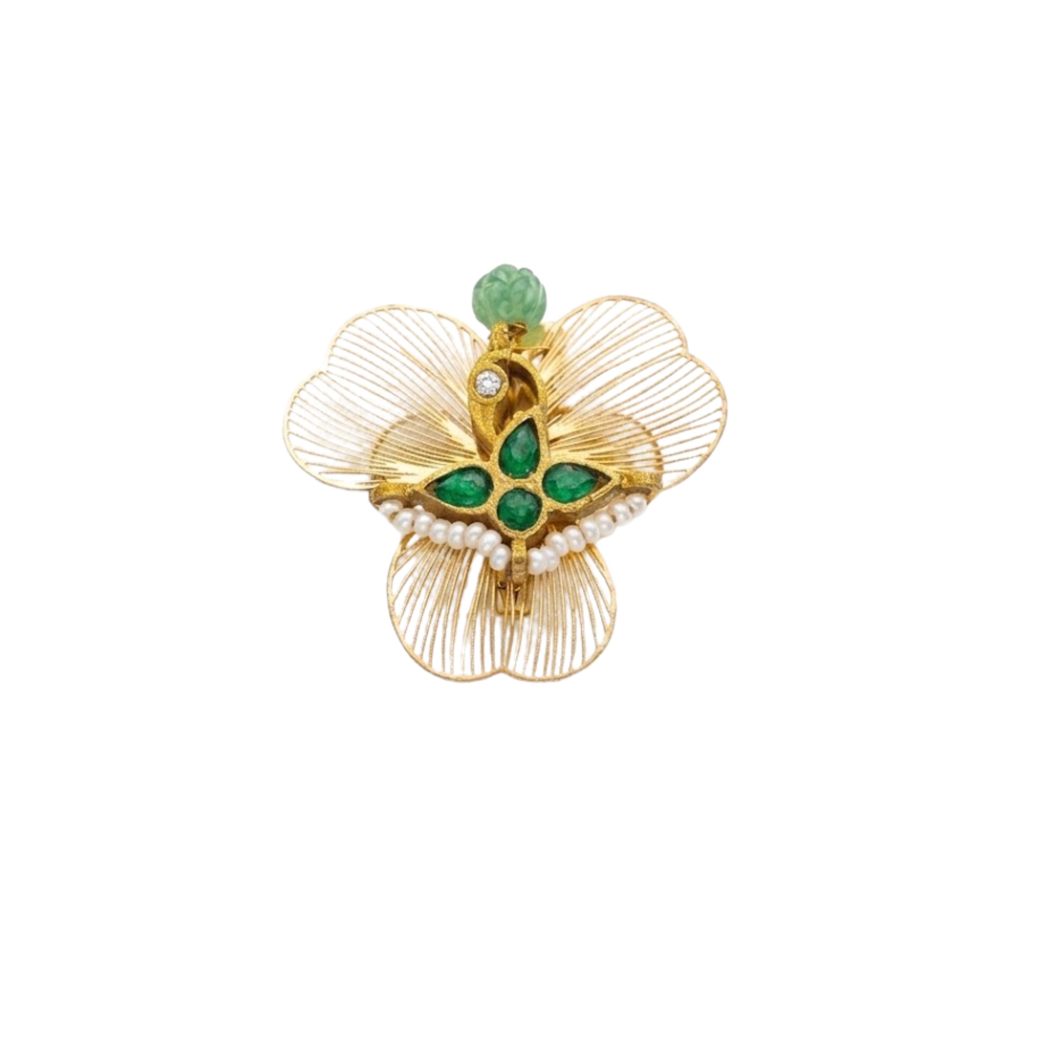 9rock The Emerald Bloom Kundan Brooch - kundan Jewellery
