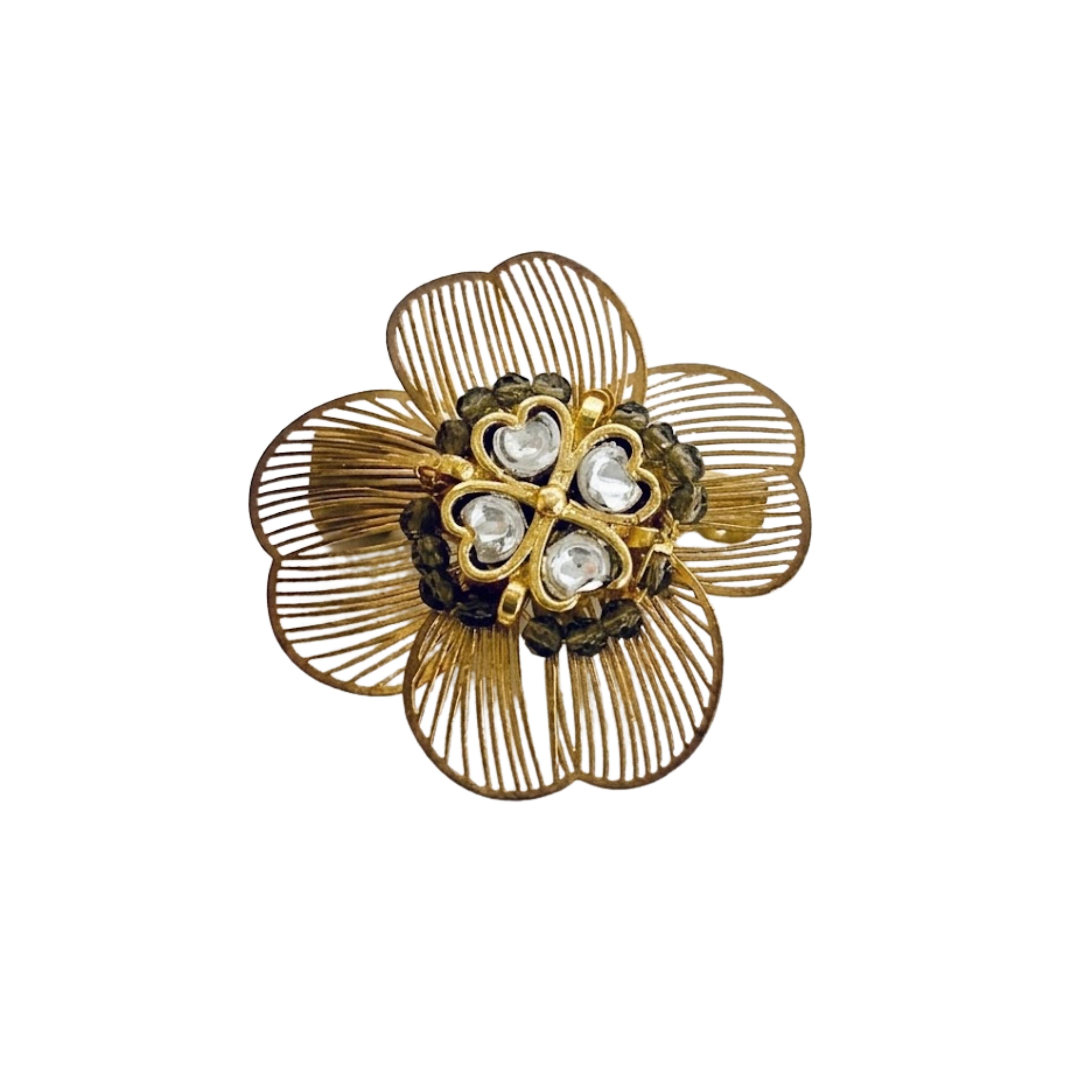 9rock The Golden Bloom Kundan Brooch - kundan Jewellery