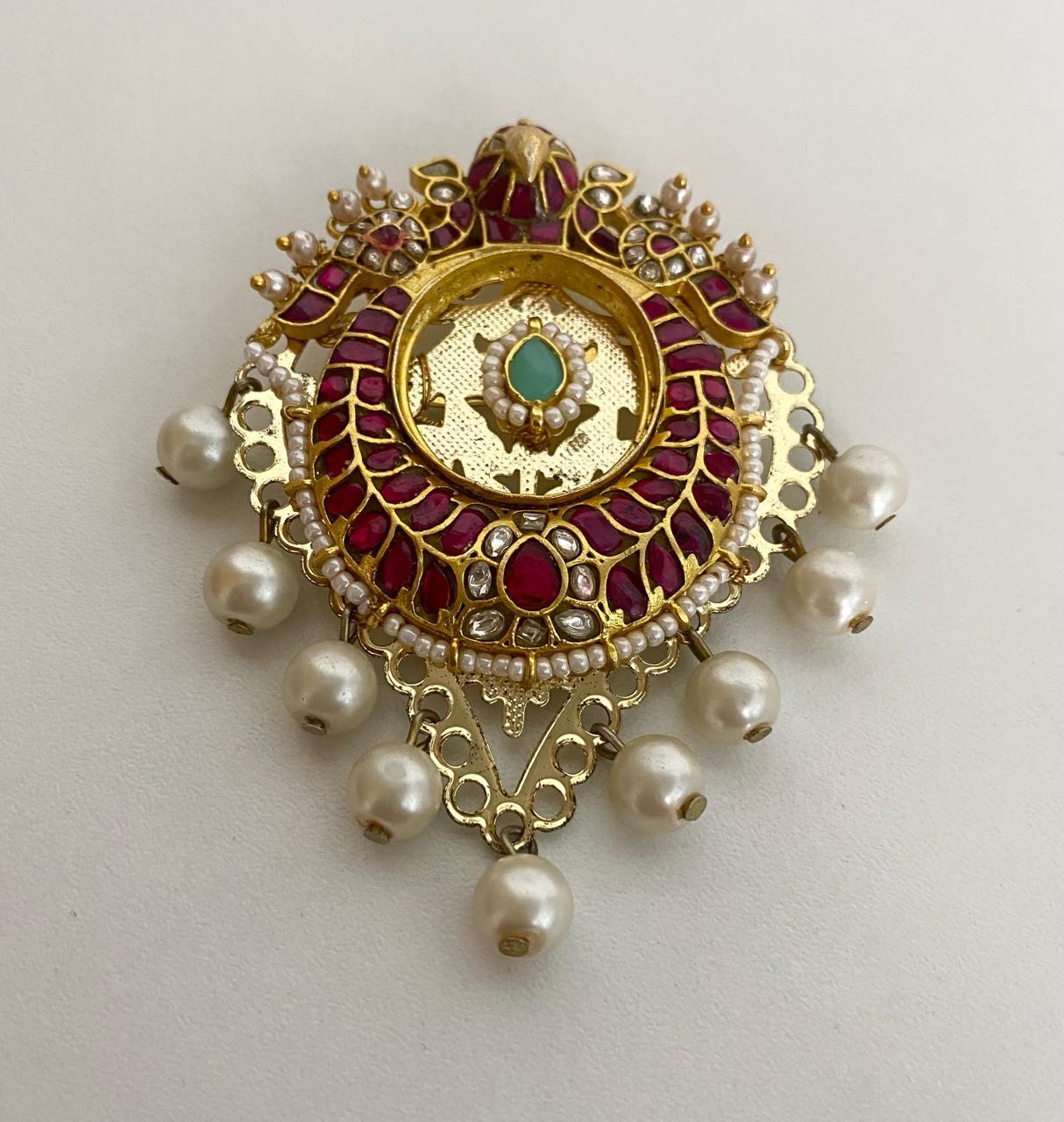 9rock The Radiant Kundan Ruby Brooch - kundan Jewellery