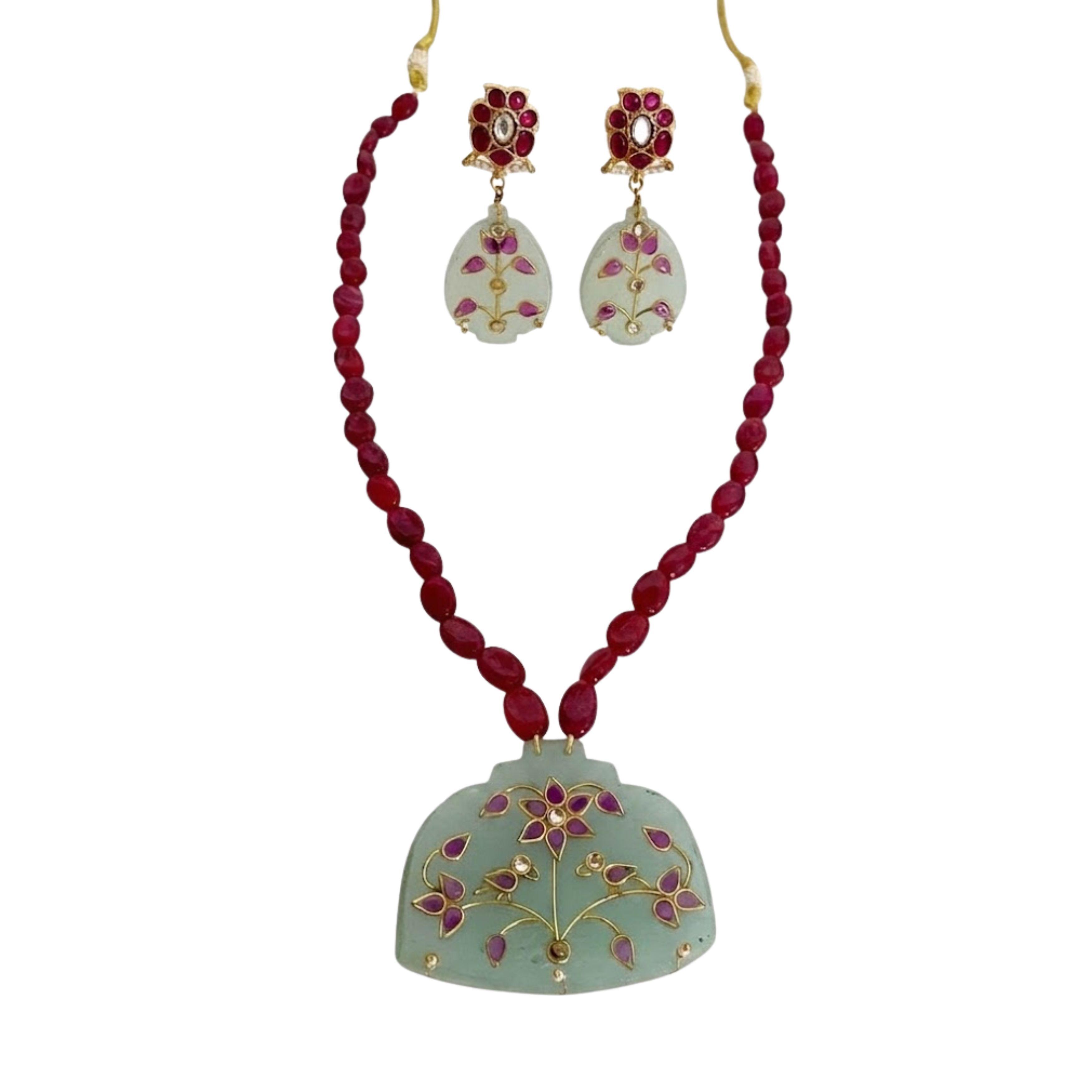 9rock Jade Floral Kundan Necklace And Earring Set - kundan Jewellery