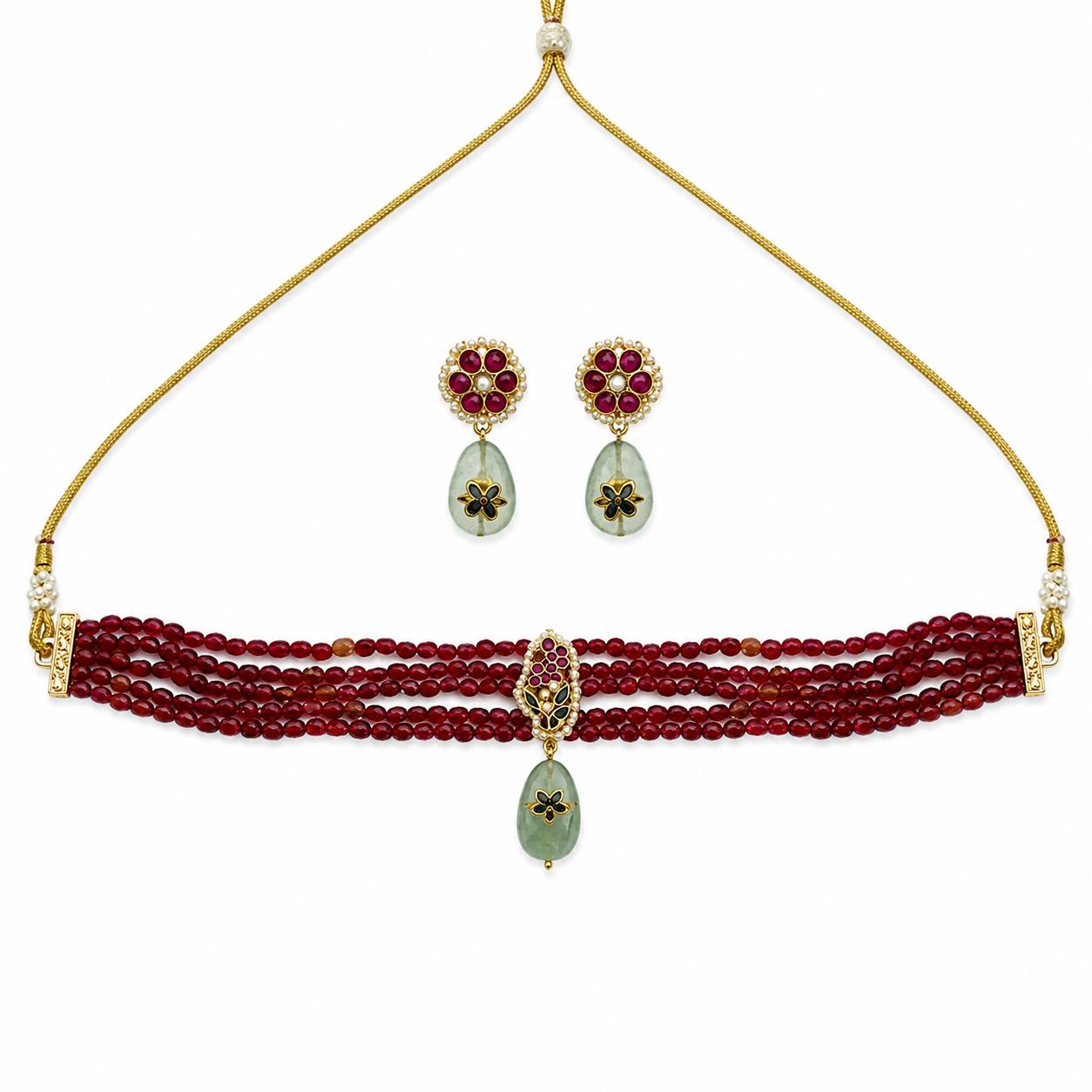 9rock The Regal Carnelian Kundan Necklace and Earring Set - kundan Jewellery