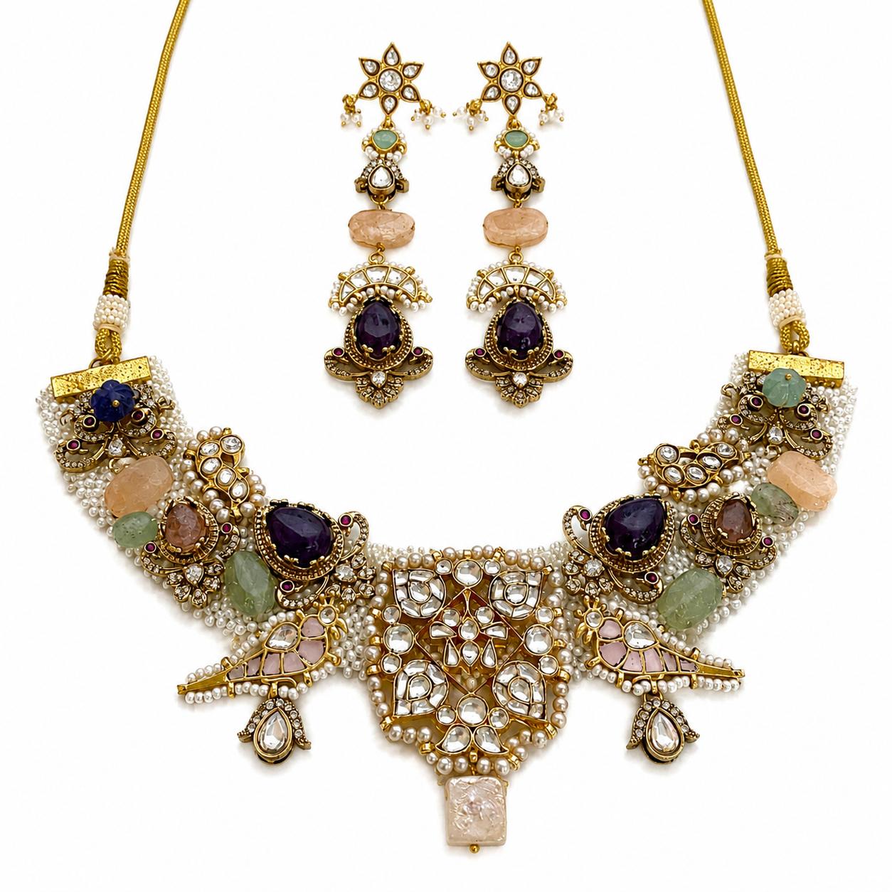 9rock The Avani Kundan Bird Necklace and Earring Set - kundan Jewellery