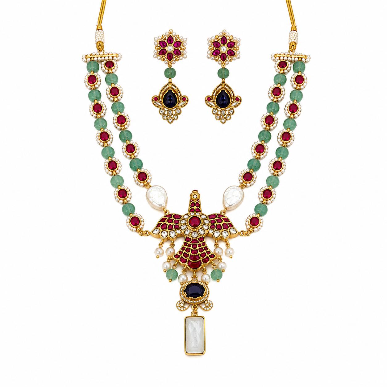 9rock The Falcon Kundan Necklace And Earring Set - kundan Jewellery