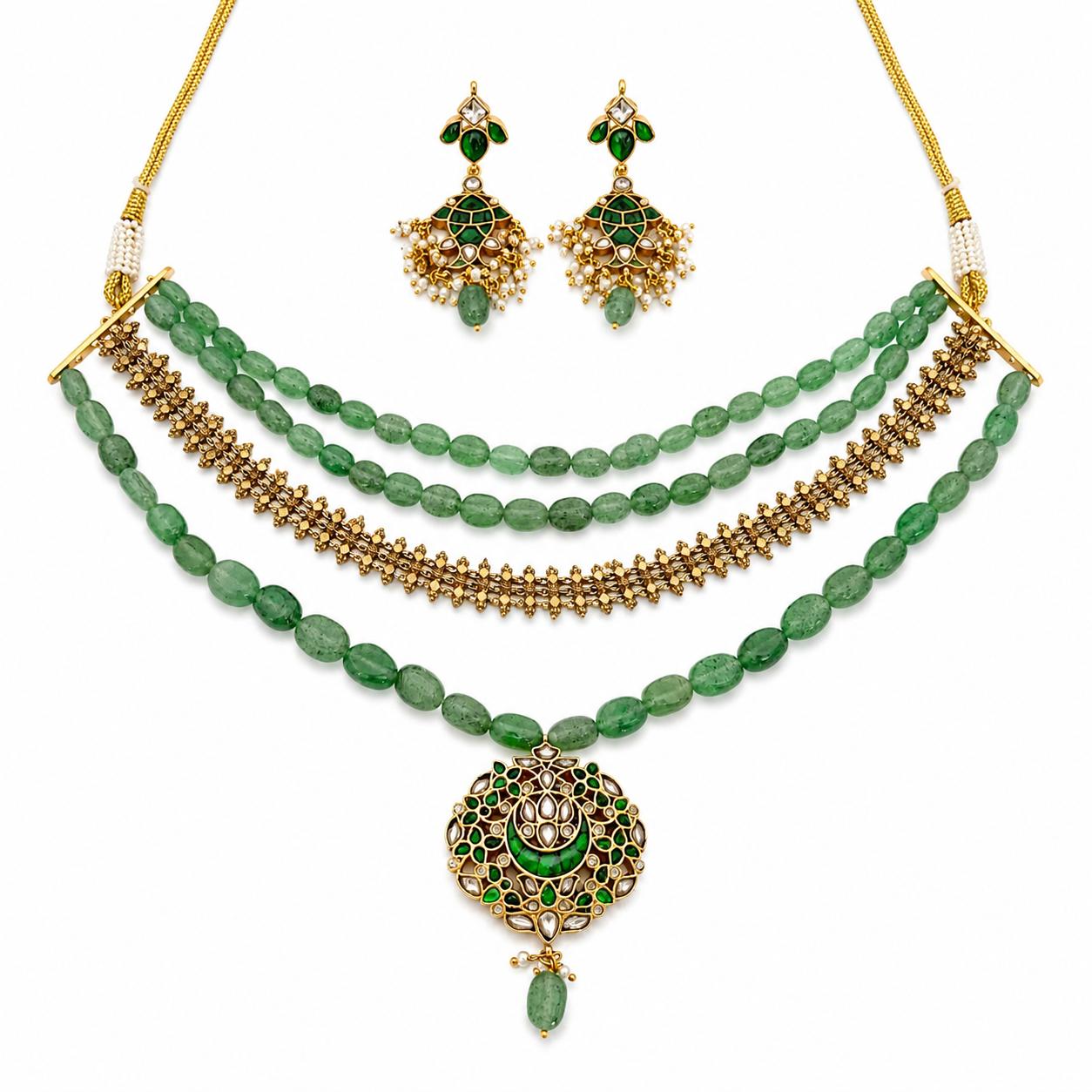 9rock The Emerald Kundan Necklace And Earring Set - kundan Jewellery