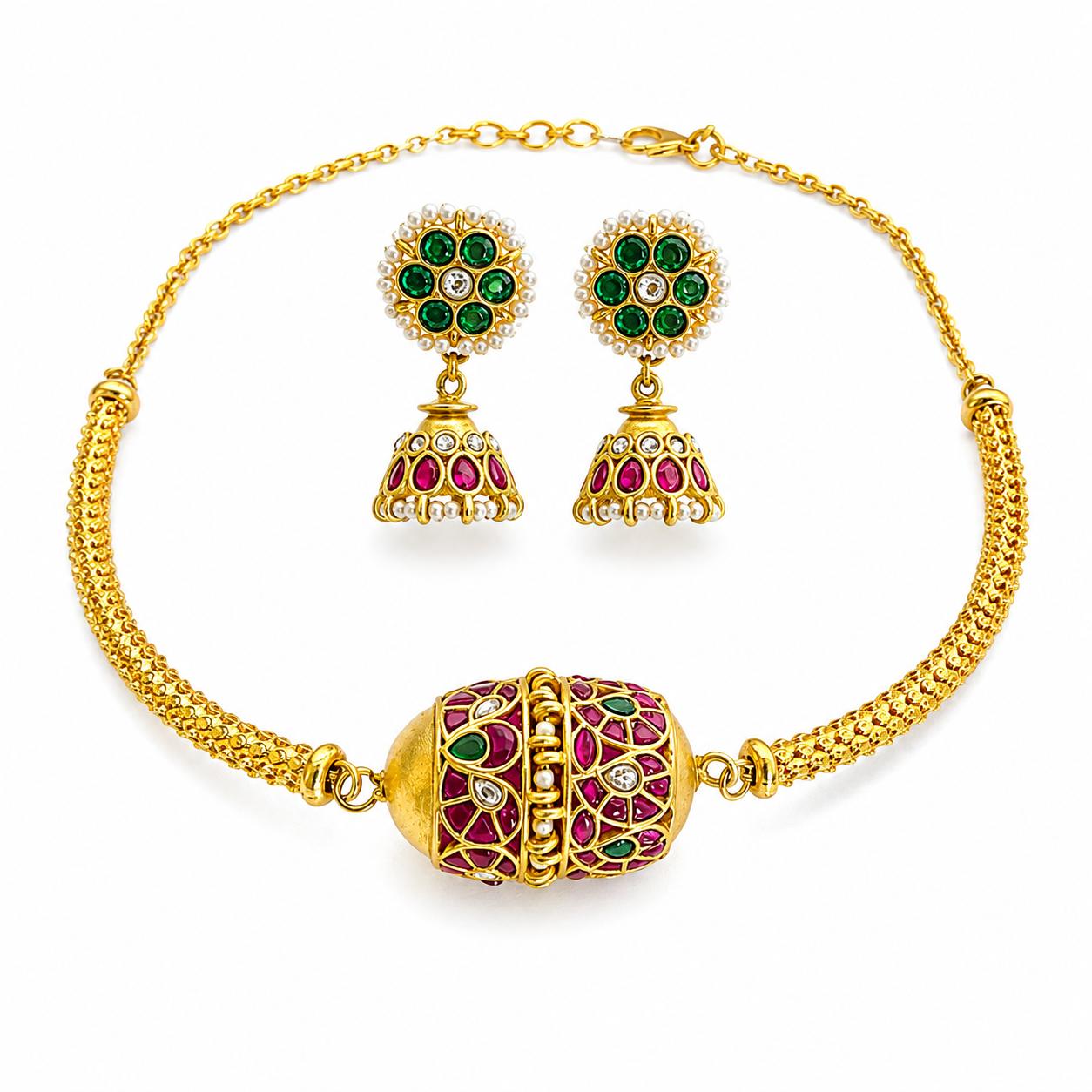 9rock Regal Kundan Jewel Necklace and Earring Set - kundan Jewellery