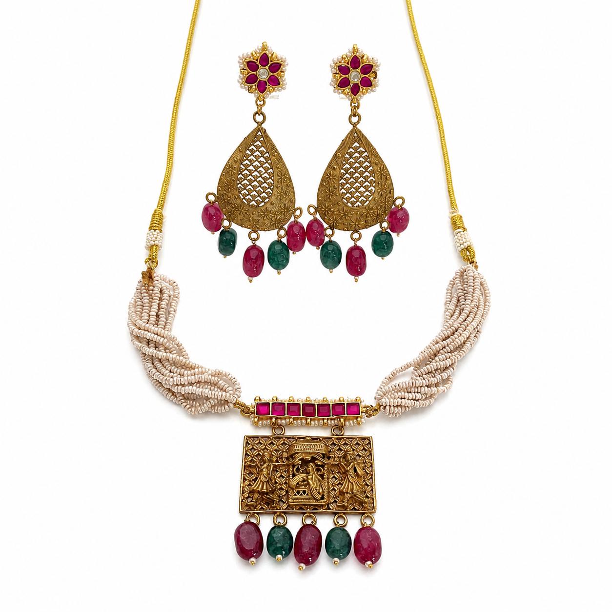 9rock The Royal Ruby Emerald Kundan Necklace and Earring Set - kundan Jewellery