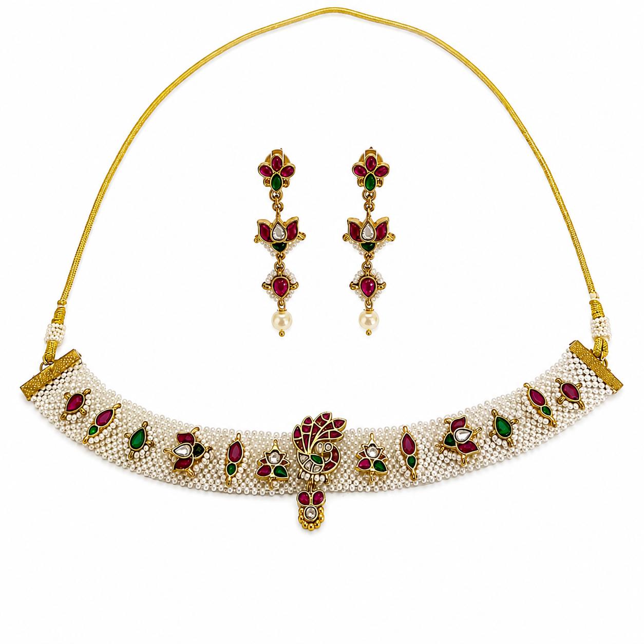 9rock Regal Peacock Kundan Necklace Earring Set - kundan Jewellery