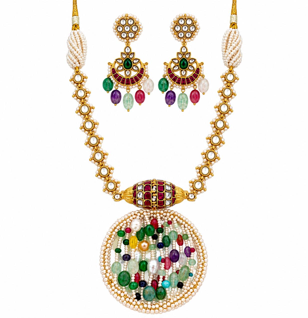 9rock The Celestial Gemstone Kundan Necklace and Earring Set - kundan Jewellery