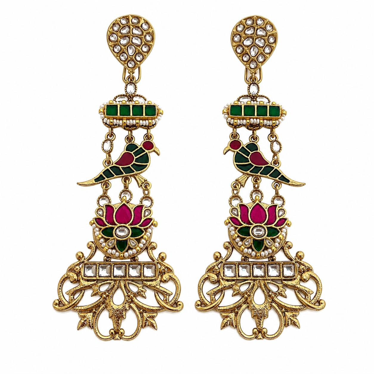 9rock The Avian Bloom Kundan Earrings - kundan Jewellery