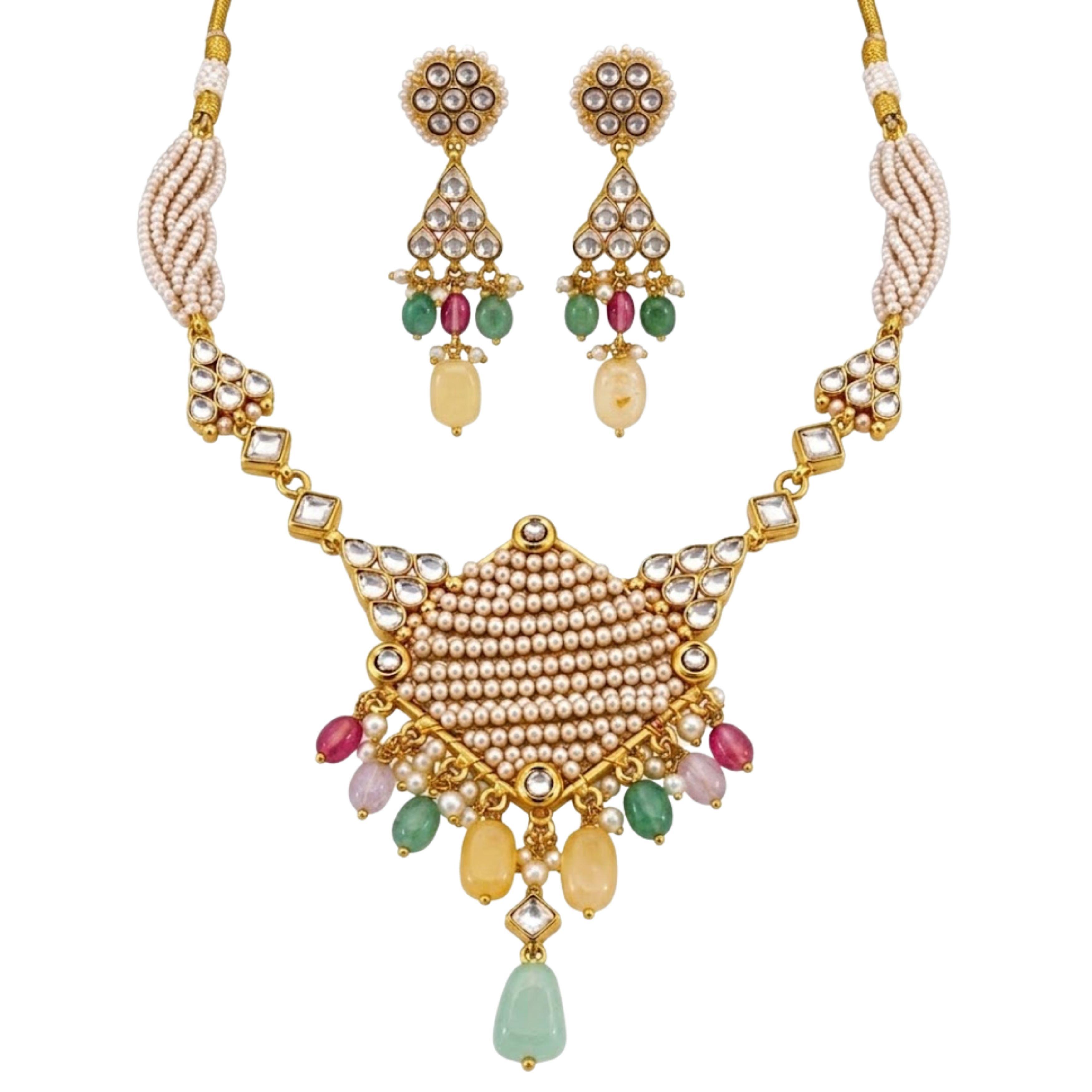 9rock The Kundan Gemstone Necklace And Earring Set - kundan Jewellery
