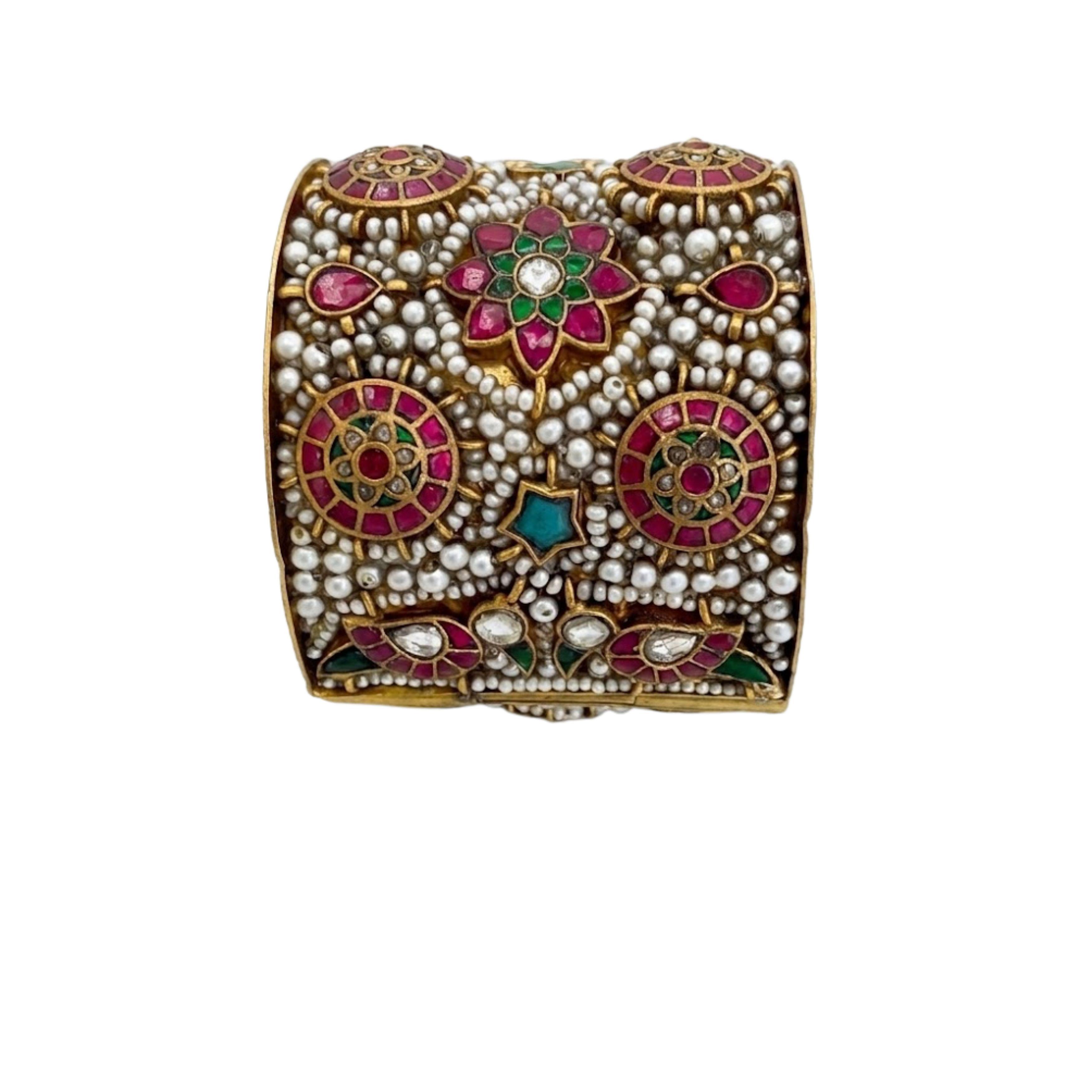 9rock The Kundan Blossom Pearl Bangle - kundan Jewellery