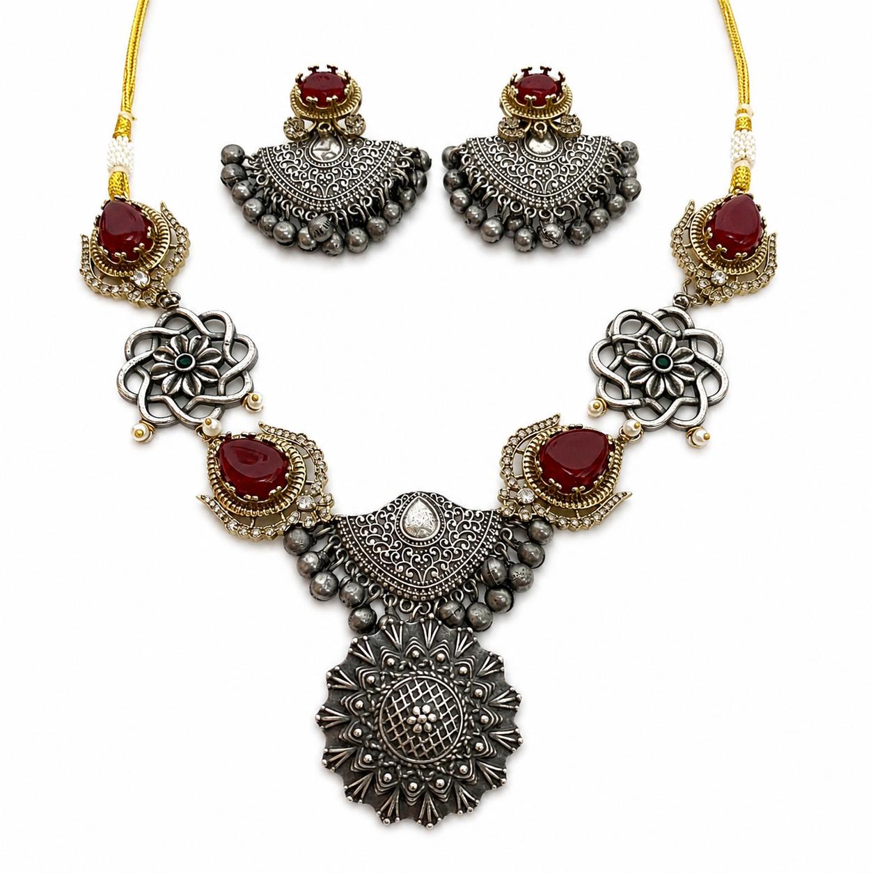 The Garnet Bloom Necklace and Earring Set — 9rock