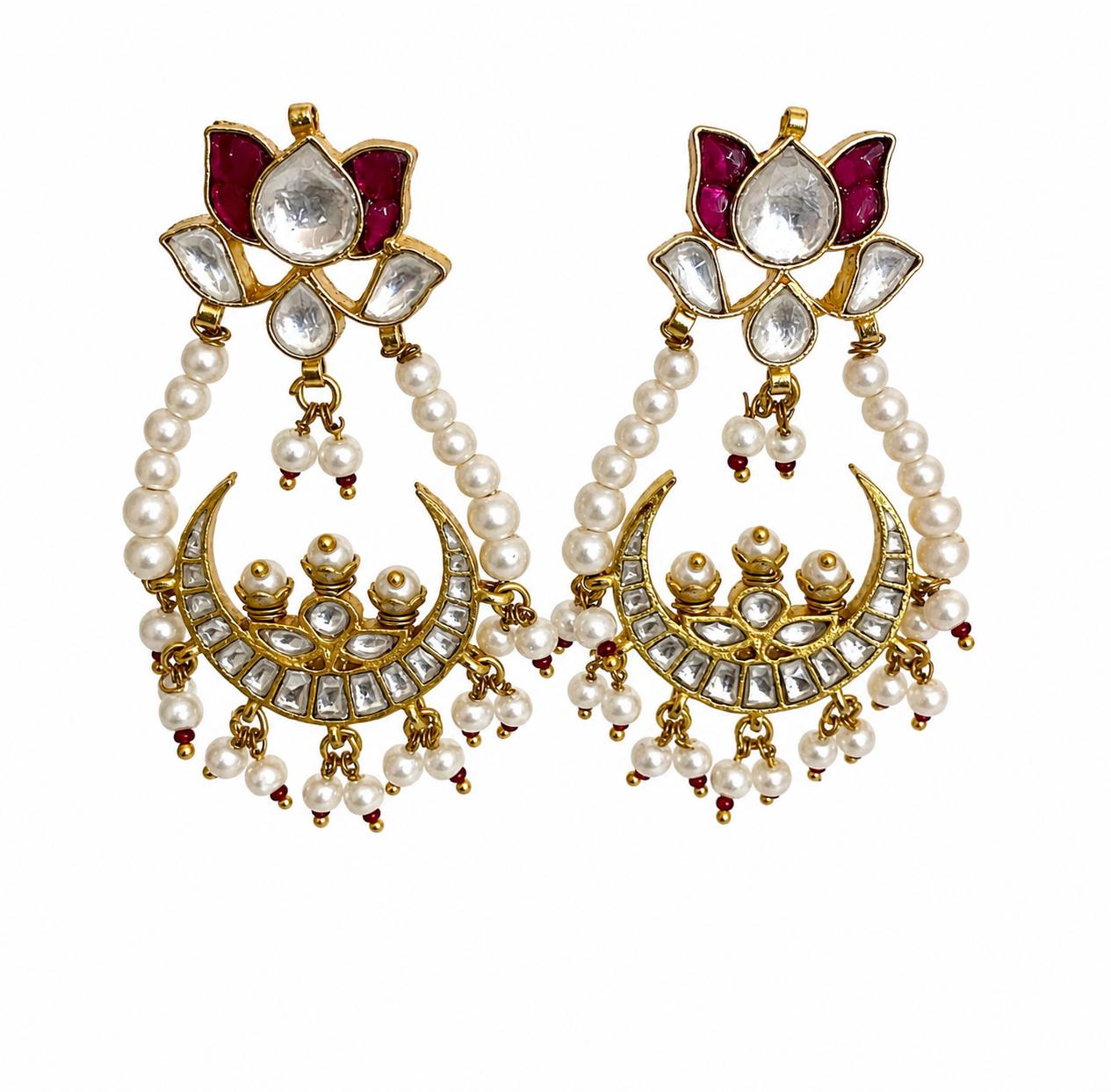 9rock Lunar Lotus Kundan Earrings - kundan Jewellery