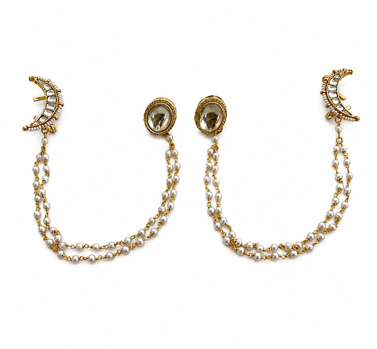 9rock Crescent Moon Kundan Earrings - kundan Jewellery