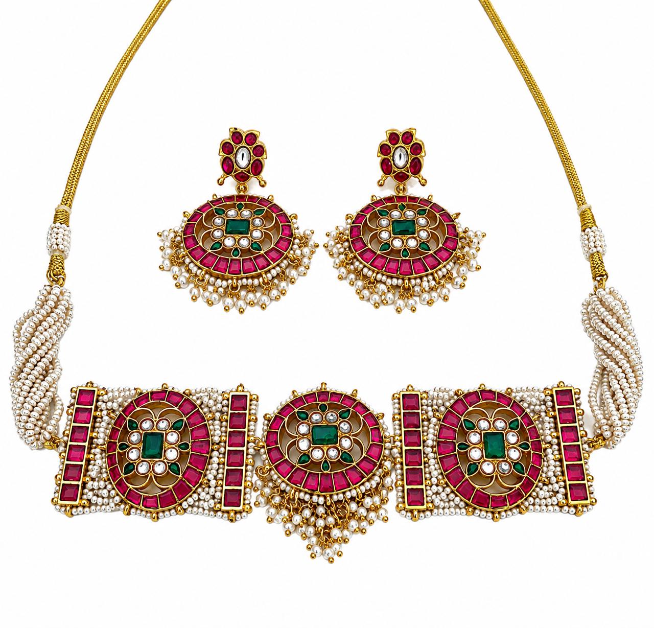 9rock The Ruby Emerald Kundan Necklace and Earring Set - kundan Jewellery
