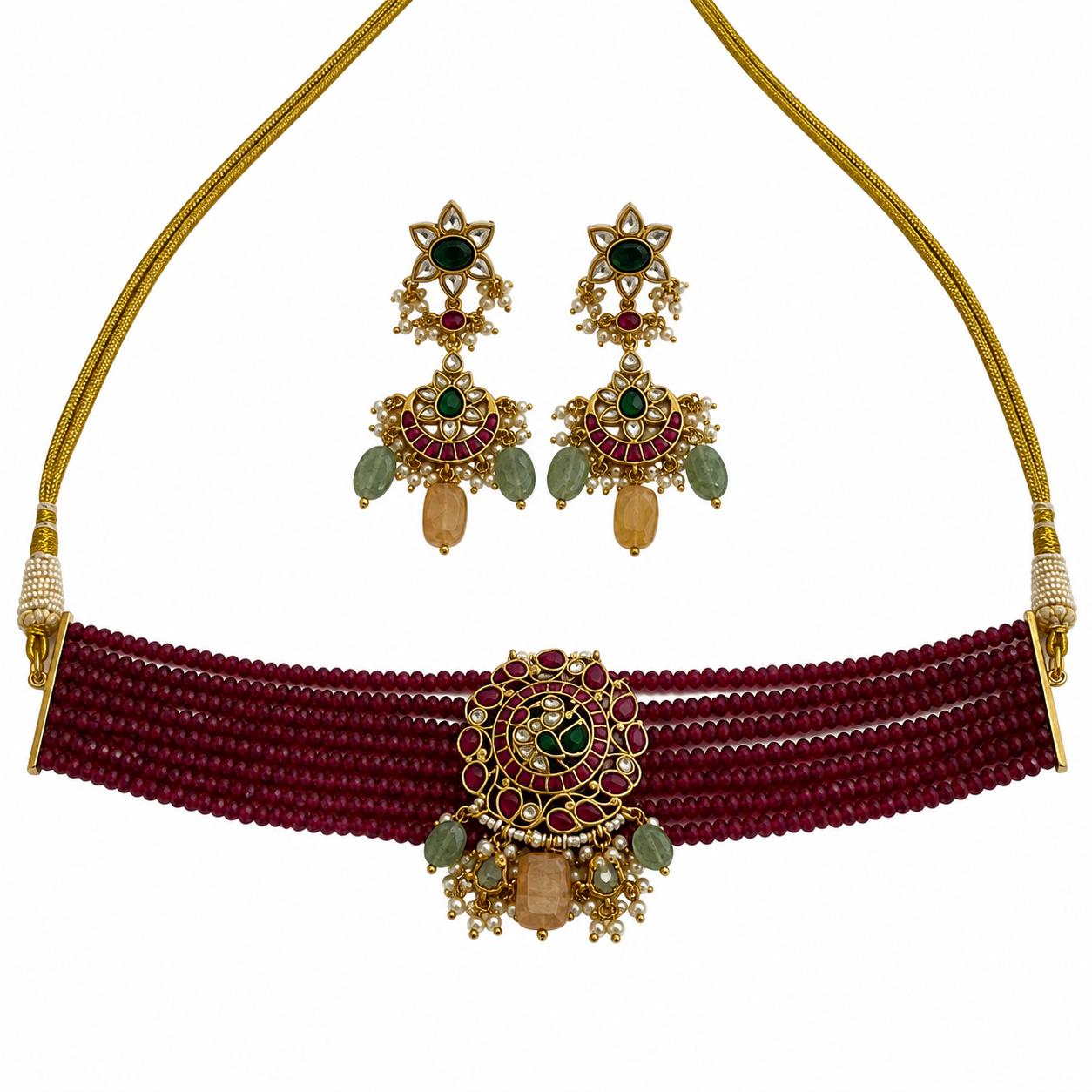 9rock The Ruby Kundan Necklace and Earring Set - kundan Jewellery