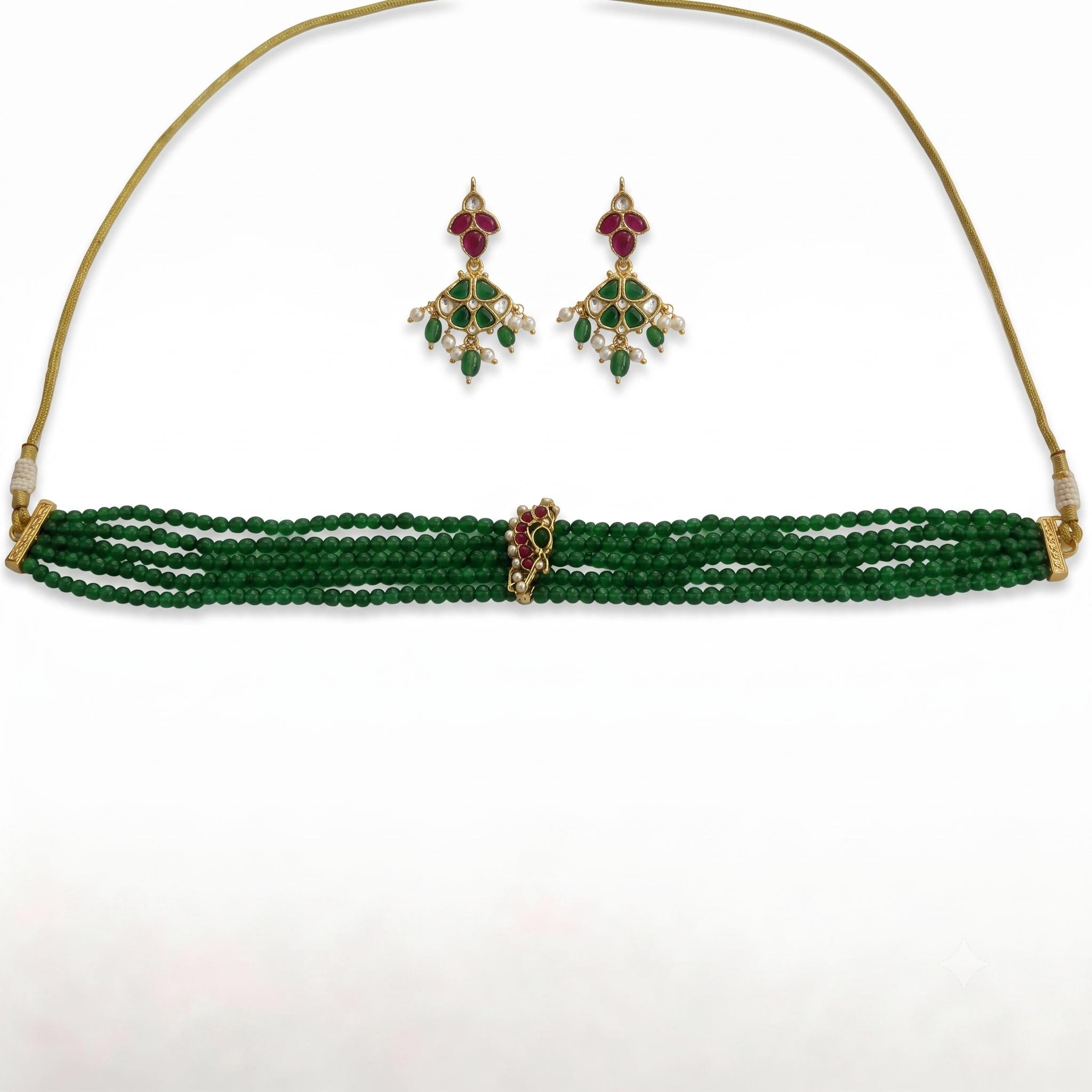 The Emerald Peacock Kundan Necklace and Earring Set - 9rock
