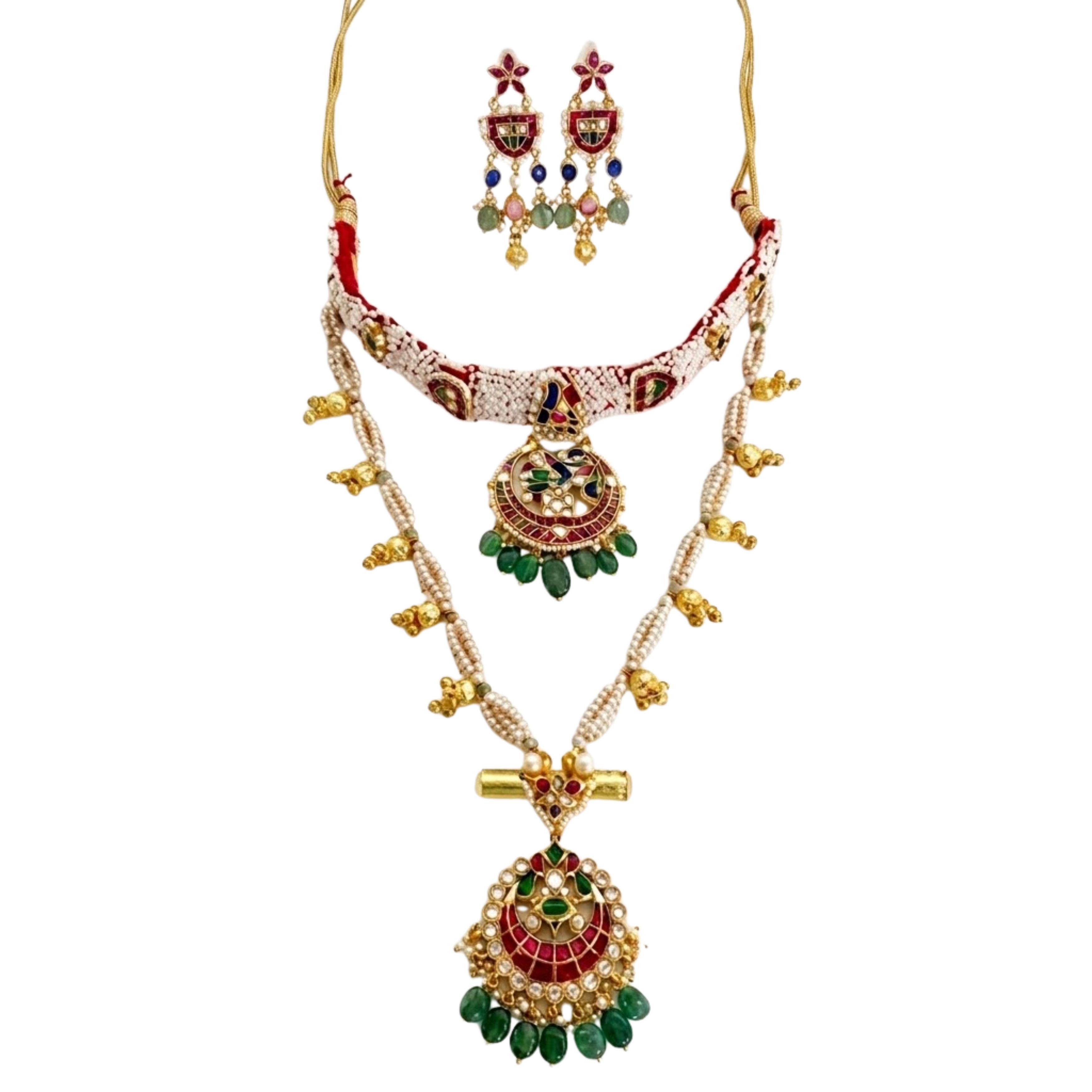 The Emerald Peacock Kundan Necklace and Earring Set - 9rock
