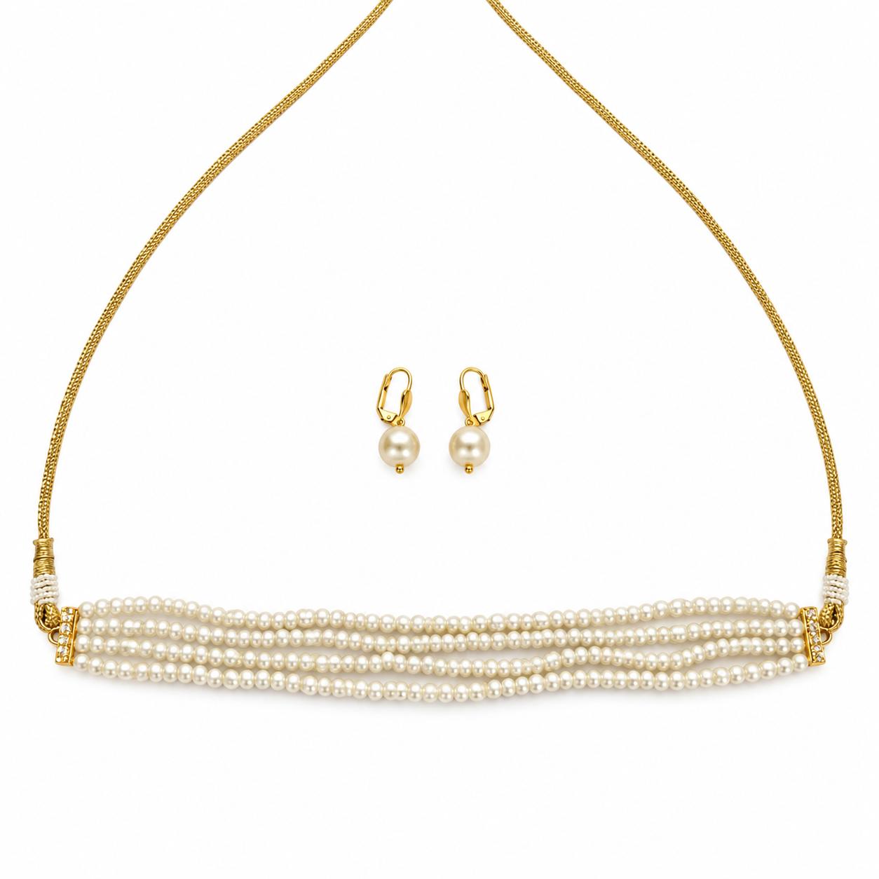 9rock Chic Pearl Kundan Necklace And Earring Set - kundan Jewellery