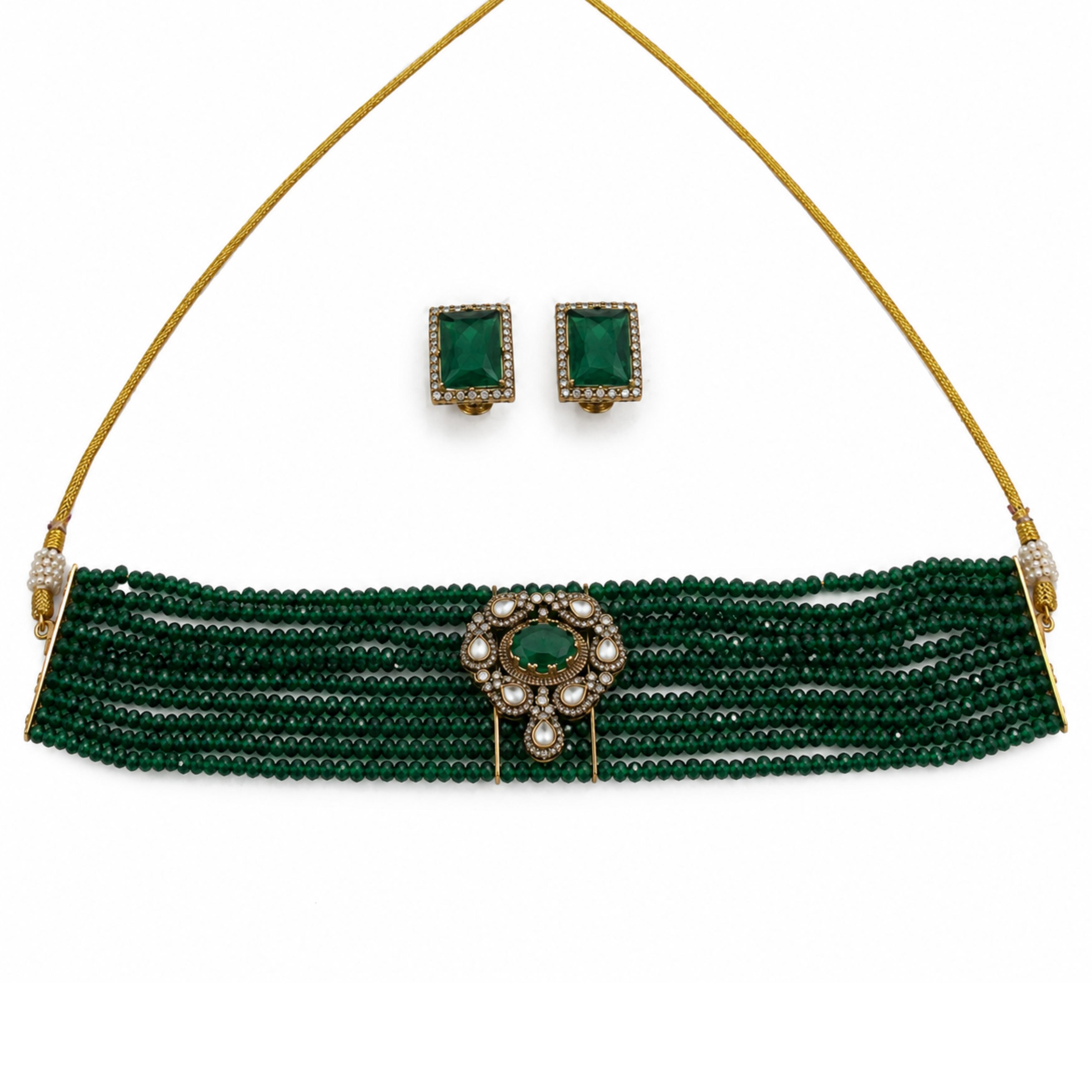The Emerald Regal Choker Necklace and Earring Set — 9rock