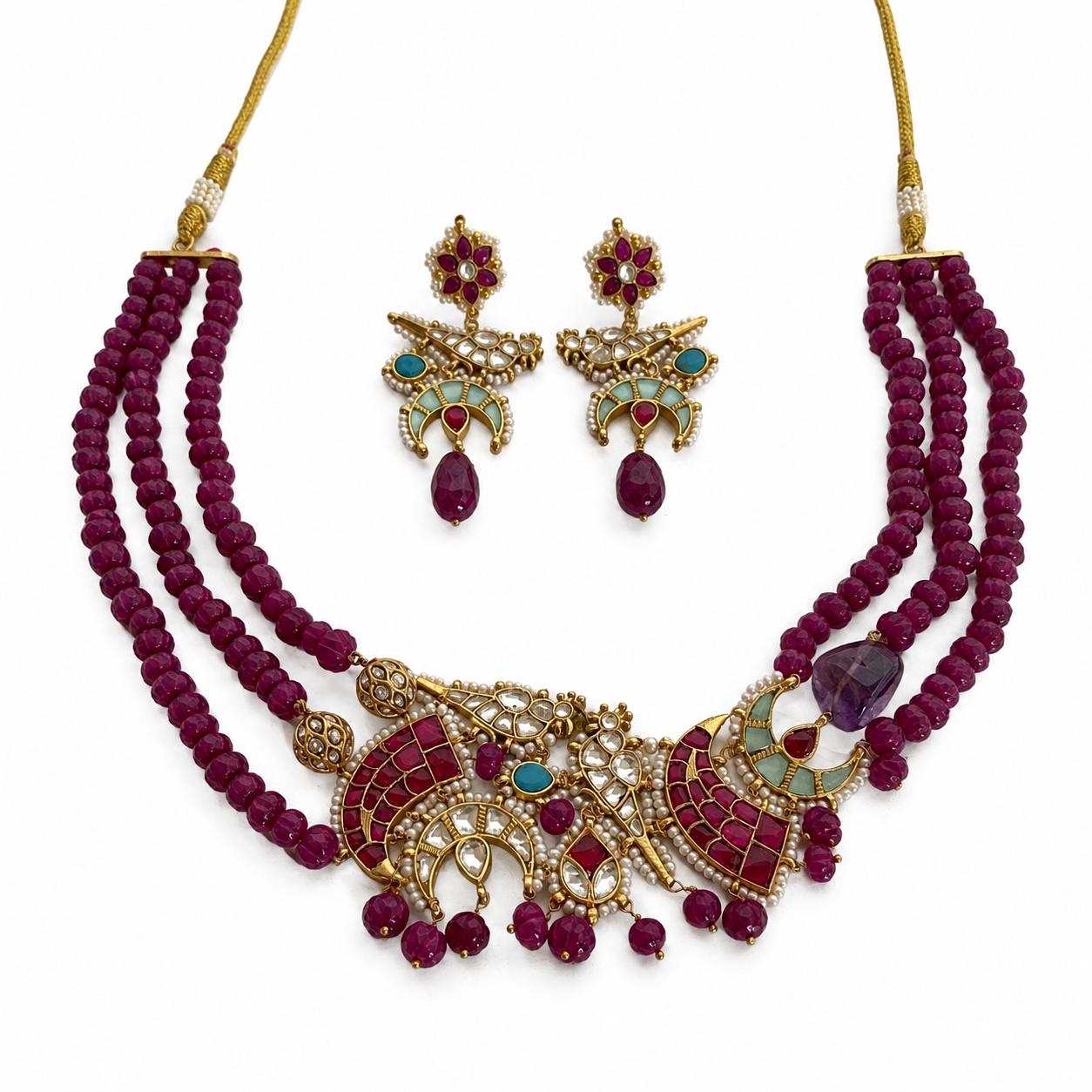 9rock The Royal Ruby Kundan Necklace and Earring Set - kundan Jewellery