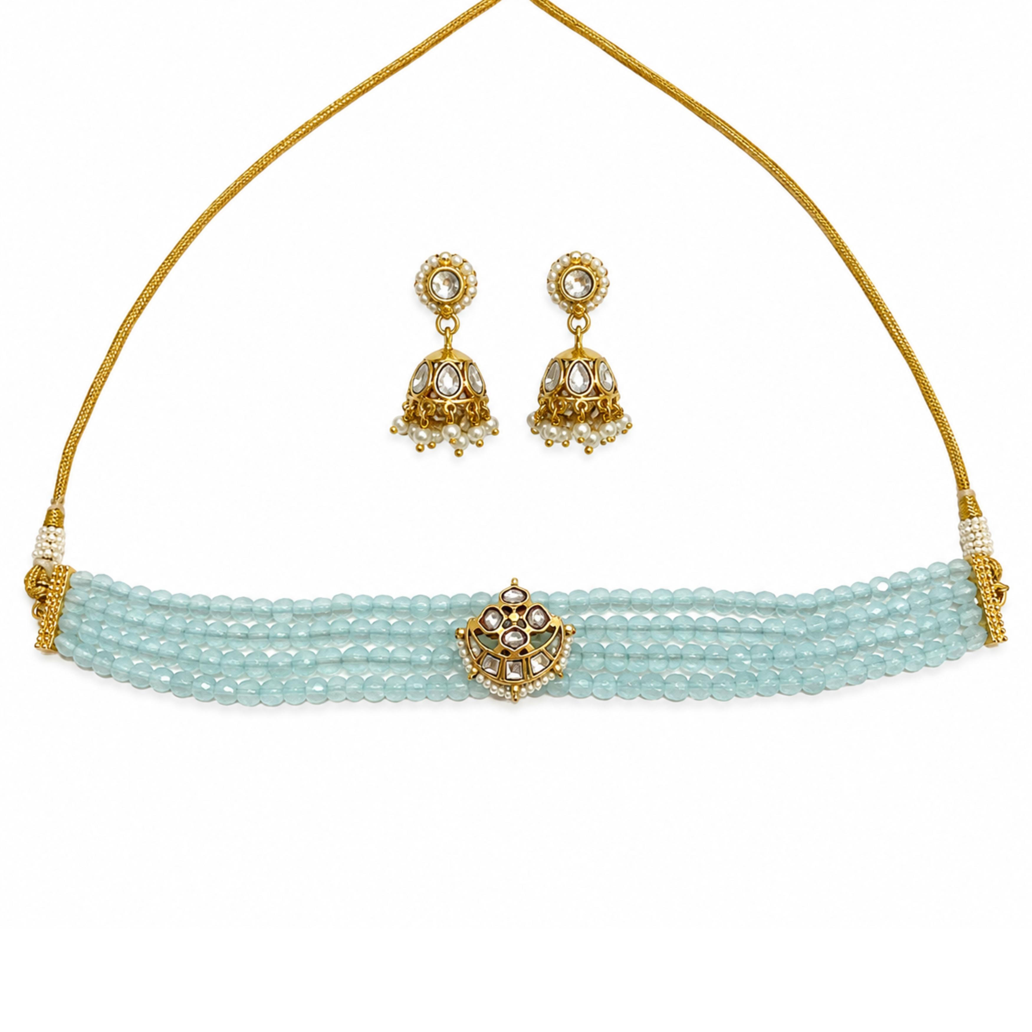 9rock Ethereal Sky Kundan Necklace and Earring Set - kundan Jewellery