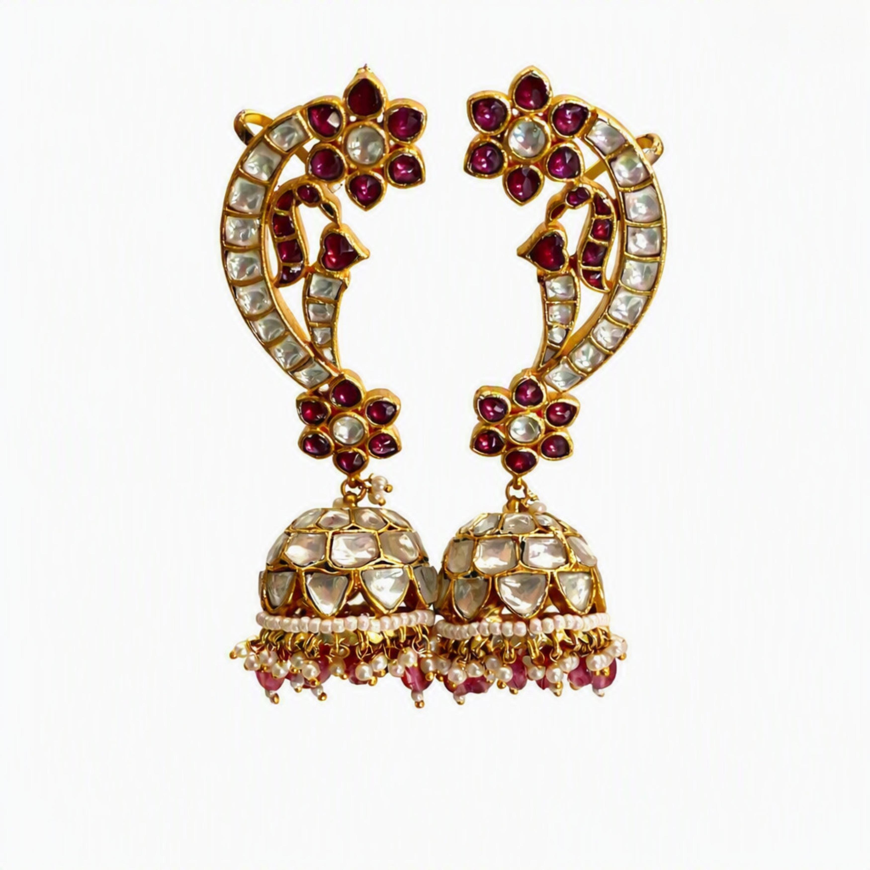 9rock The Ruby Pearl Kundan Jhumka Earrings - kundan Jewellery