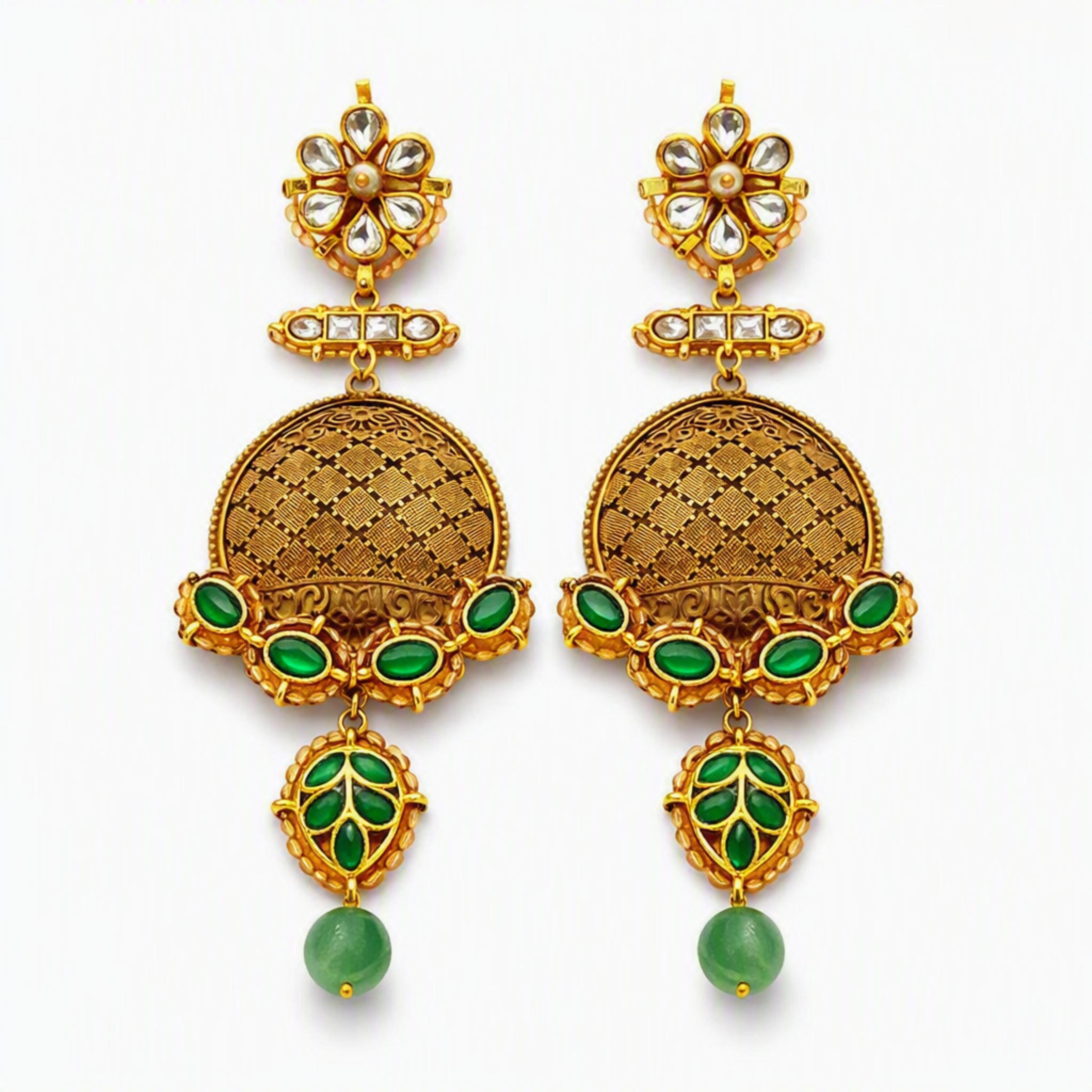 9rock The Emerald Kundan Bloom Earrings - kundan Jewellery
