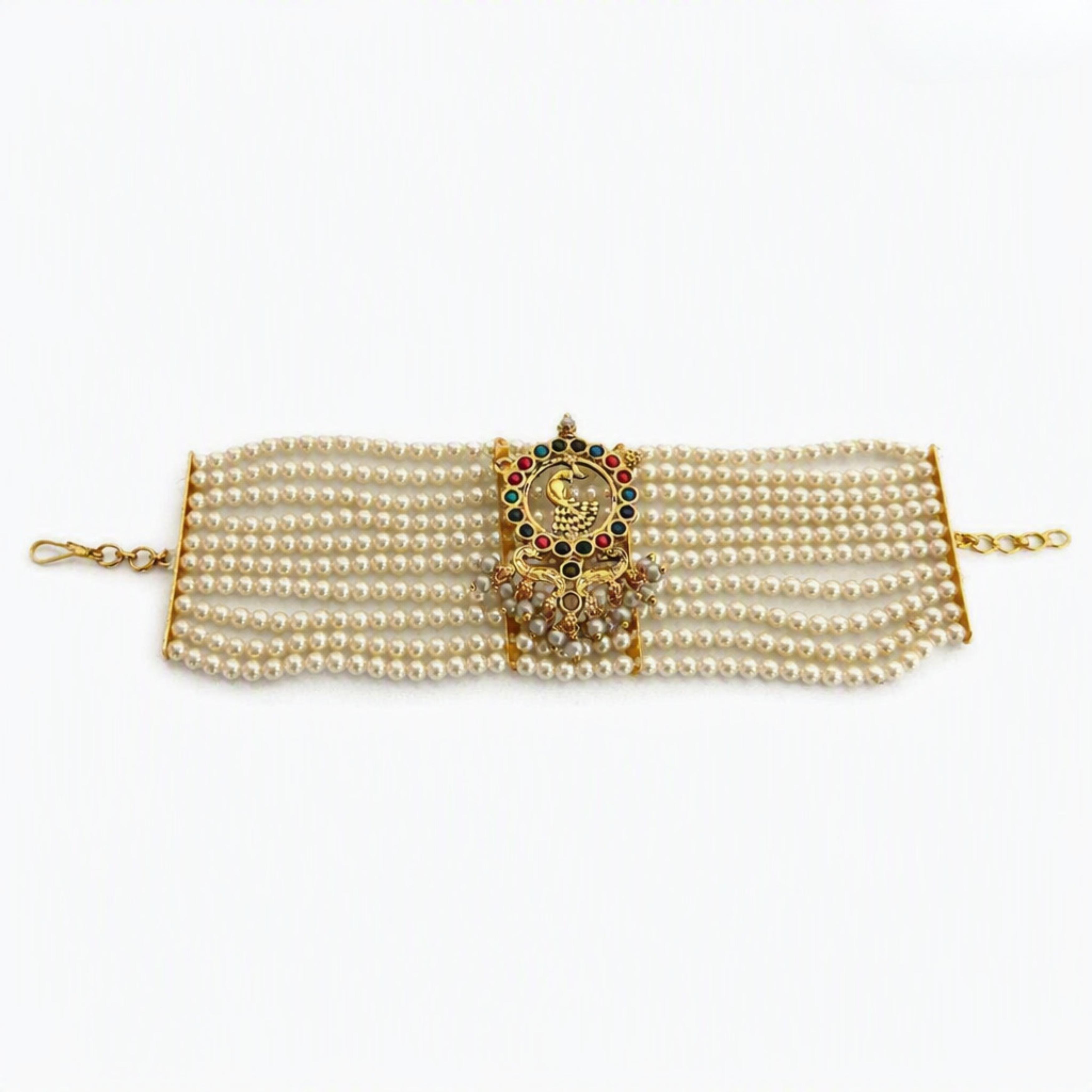 9rock The Peacock Kundan Pearl Bracelet - kundan Jewellery